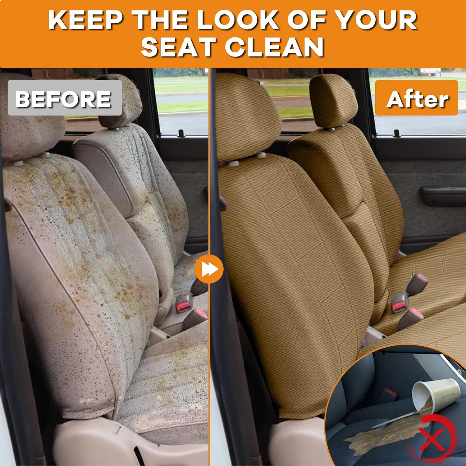 Covelta Front Seat Covers Replacement for 1995–2000 Toyota Tacoma（Tan）