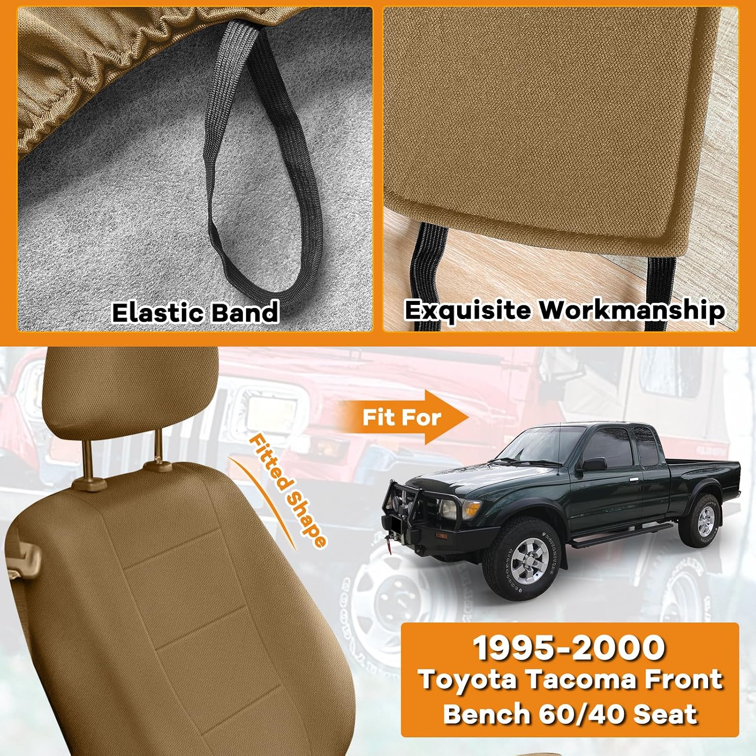 Covelta Front Seat Covers Replacement for 1995–2000 Toyota Tacoma（Tan）