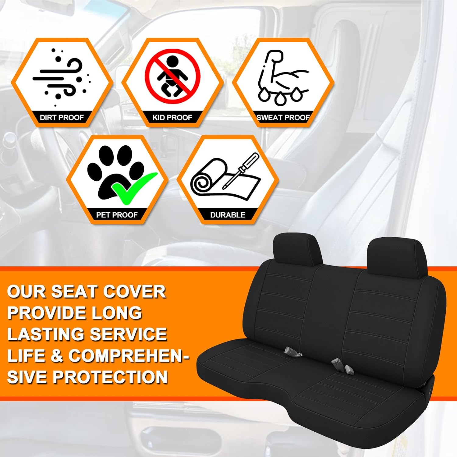 Covelta Front Bench Seat Cover Replacement for 1990–1995 Toyota Pickup/ Hilux（Black）