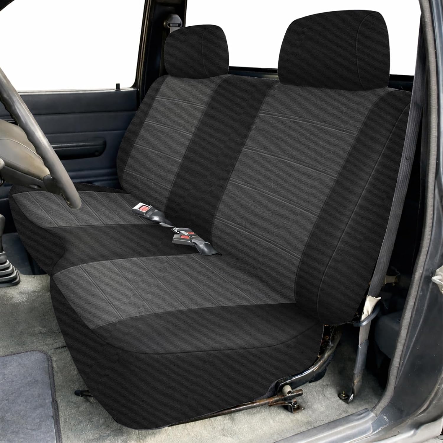 Covelta Front Bench Seat Cover Replacement for 1990–1995 Toyota Pickup/ Hilux（Black & Charcoal）