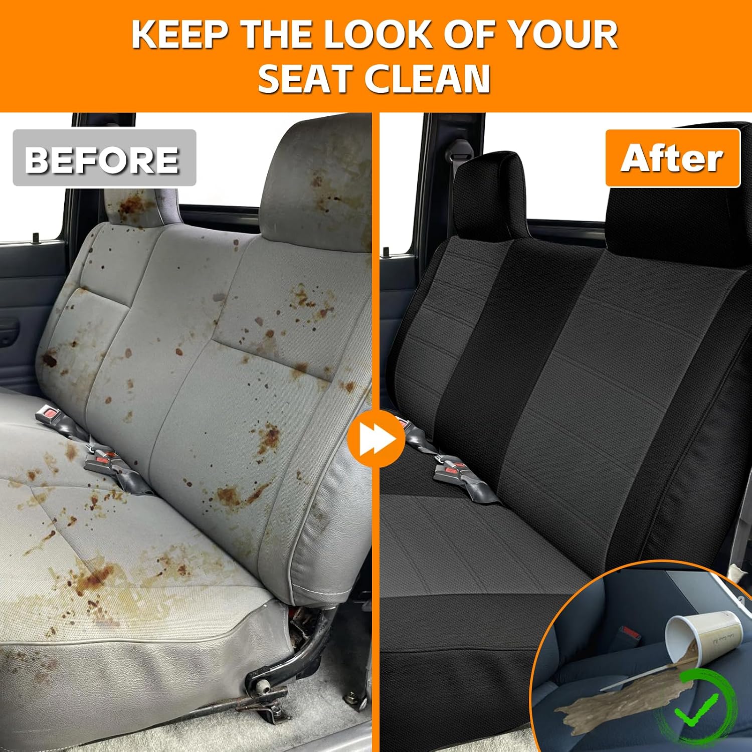 Covelta Front Bench Seat Cover Replacement for 1990–1995 Toyota Pickup/ Hilux（Black & Charcoal）