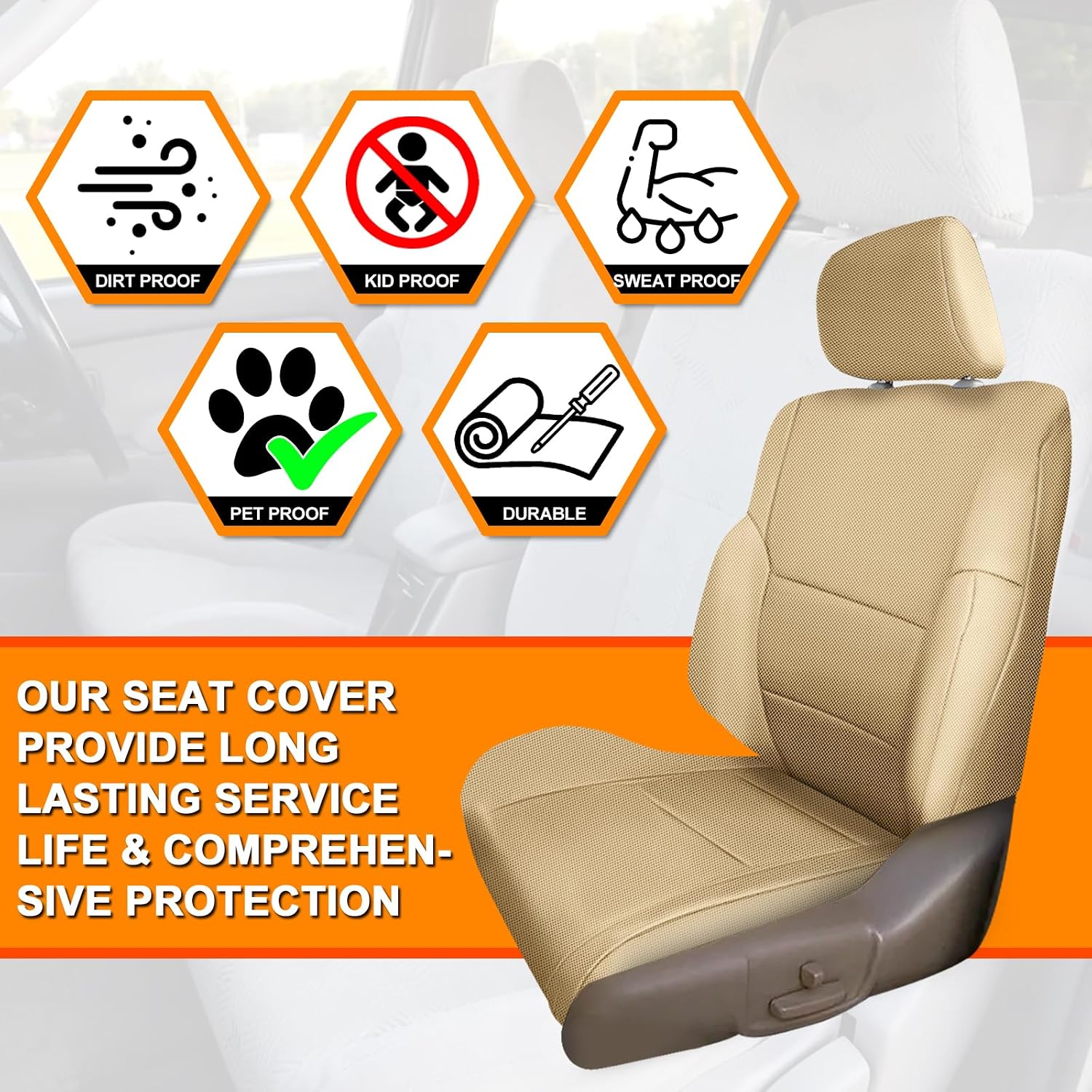 Covelta Front Seat Covers Replacement for 1996–2002 Toyota 4Runner（Beige）