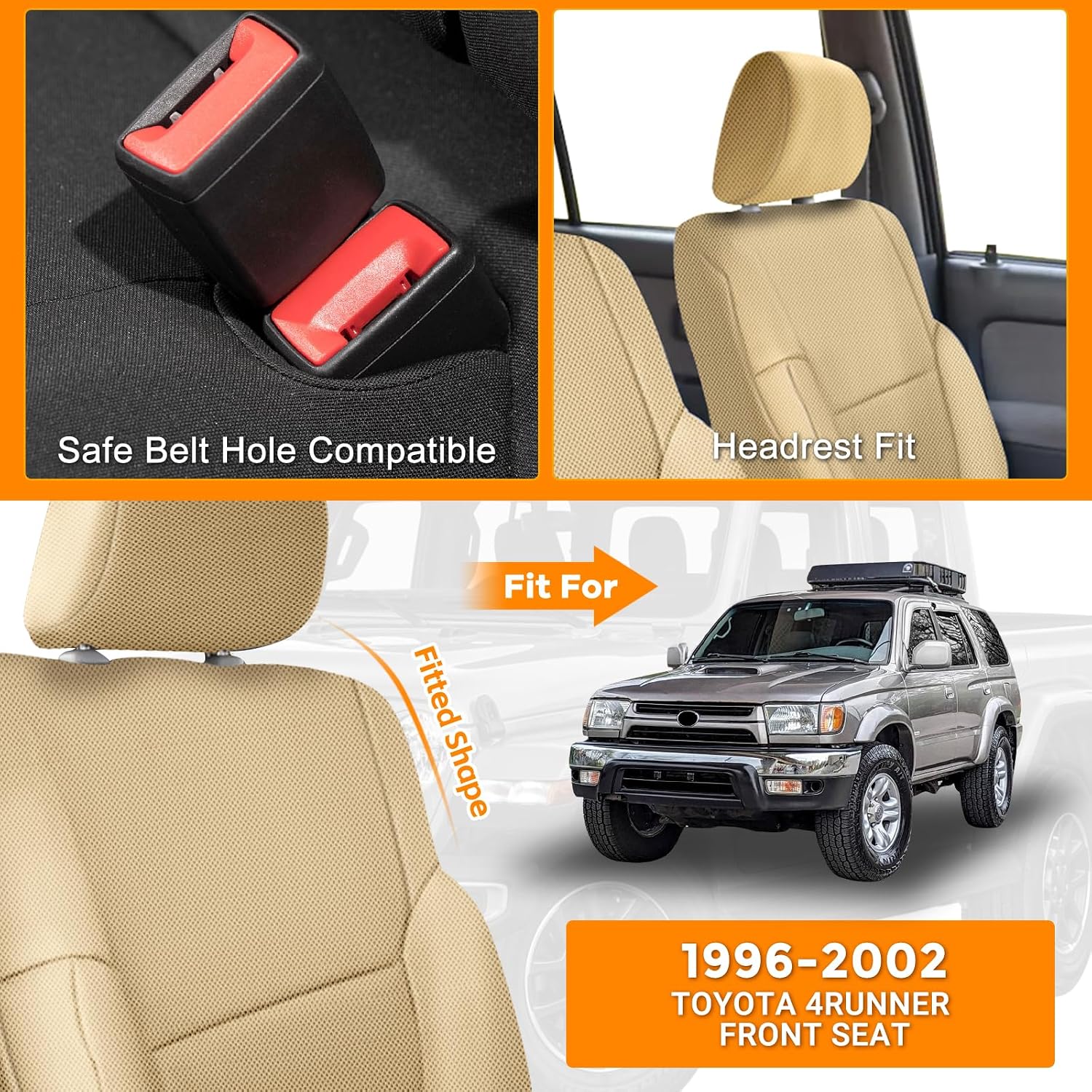 Covelta Front Seat Covers Replacement for 1996–2002 Toyota 4Runner（Beige）