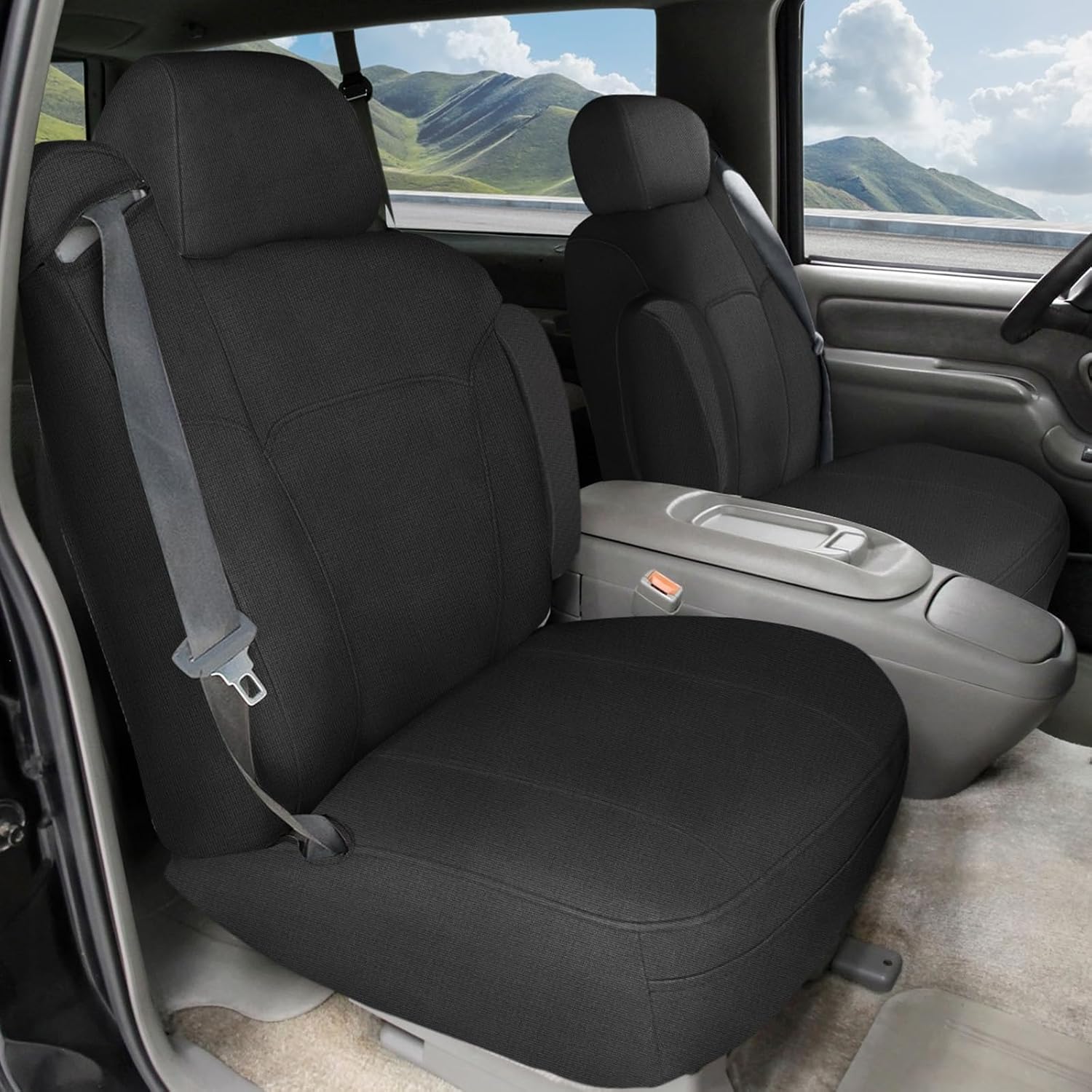 Covelta Front Captain Chair Seat Covers for 1999–2002 Chevy Silverado & GMC Sierra（Black）
