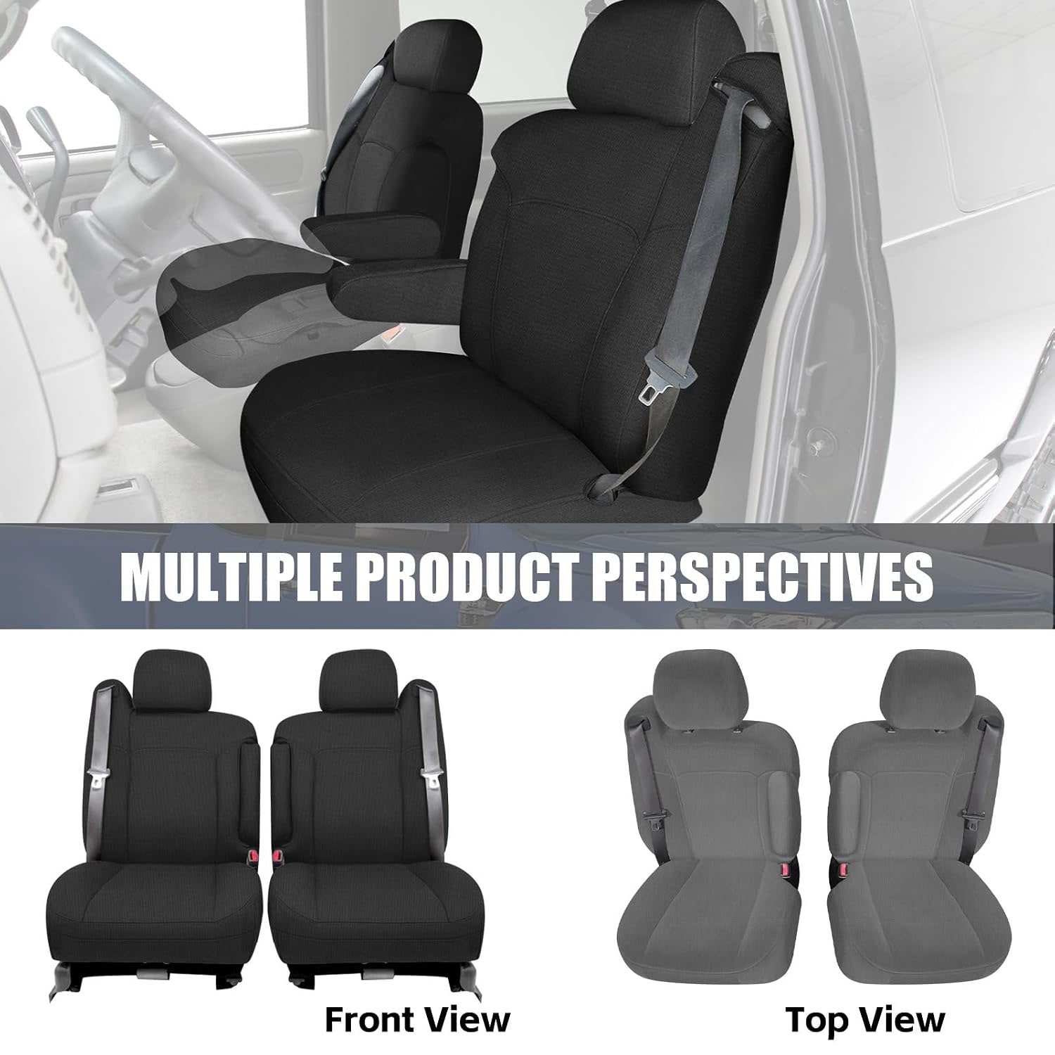 Covelta Front Captain Chair Seat Covers for 1999–2002 Chevy Silverado & GMC Sierra（Black）
