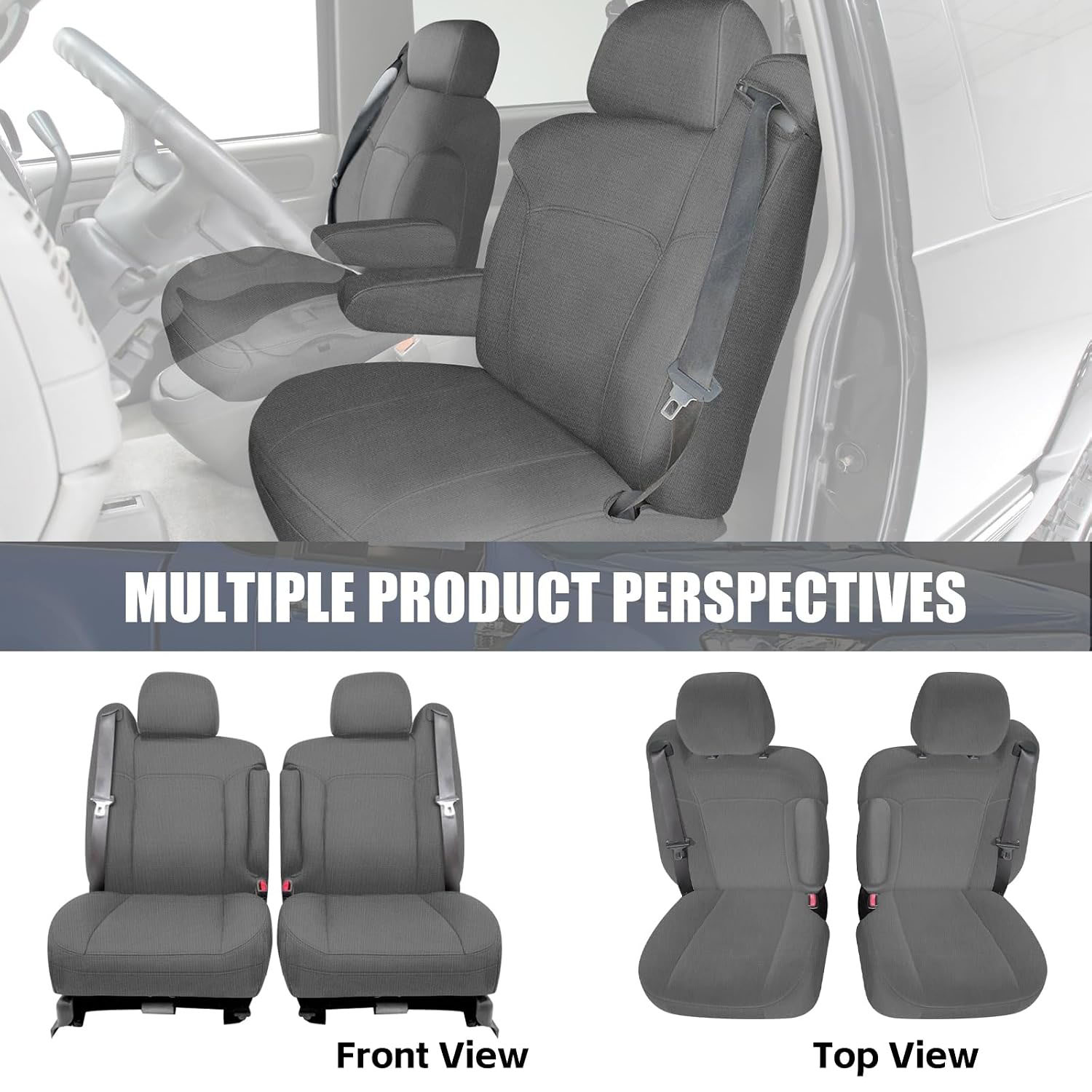 Covelta Front Captain Chair Seat Covers for 1999–2002 Chevy Silverado & GMC Sierra（Dark gray）