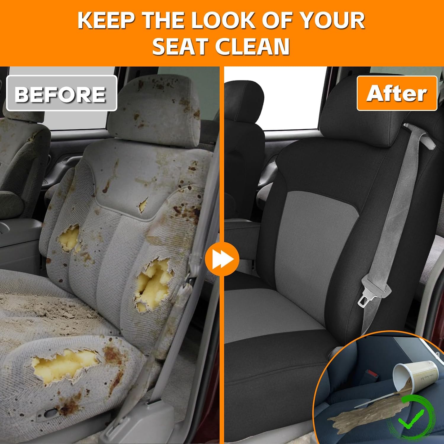 Covelta Front Bucket Seat Covers for 1999–2002 Chevy Silverado & GMC Sierre（Black and Charcoal）