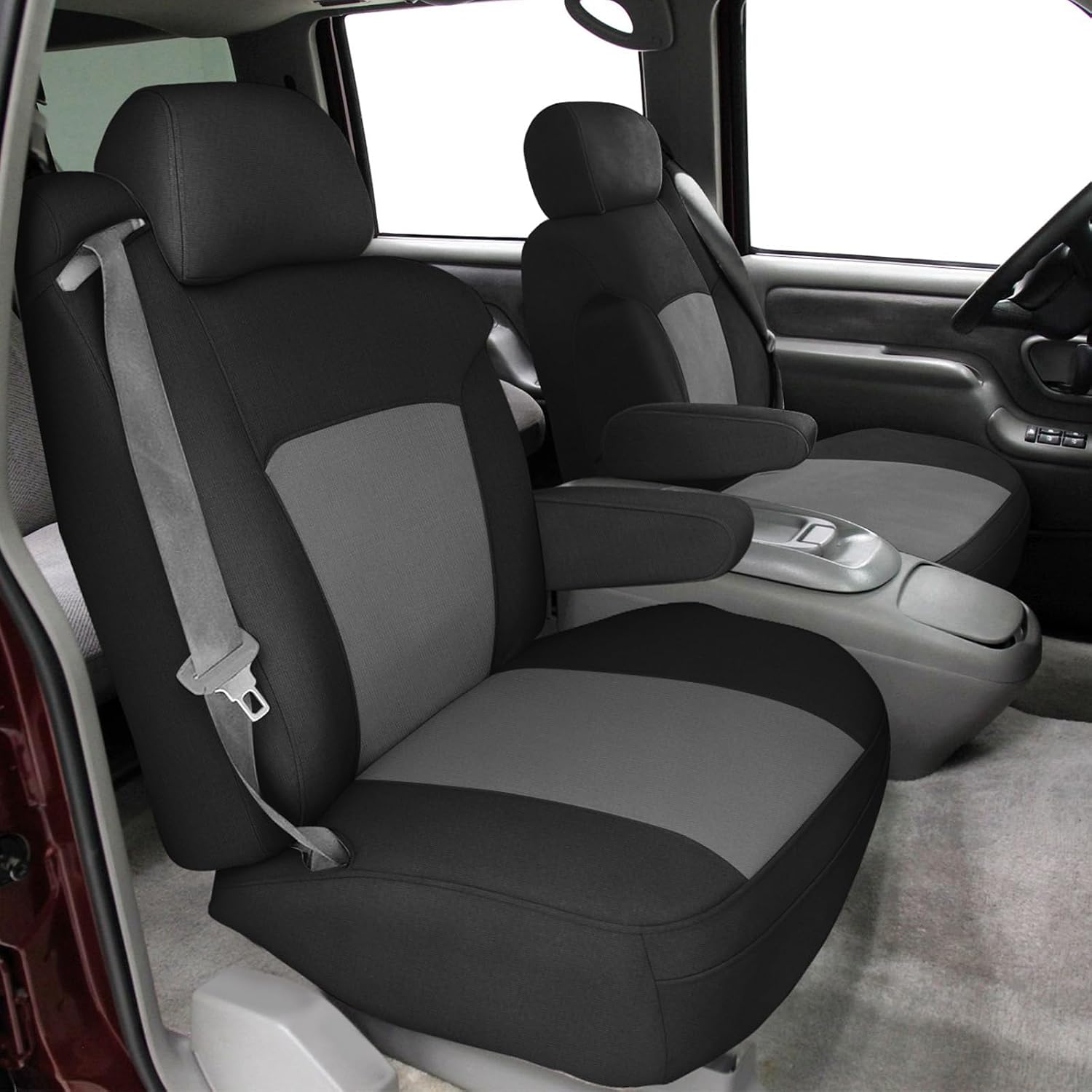Covelta Front Bucket Seat Covers for 1999–2002 Chevy Silverado & GMC Sierre（Black and Charcoal）