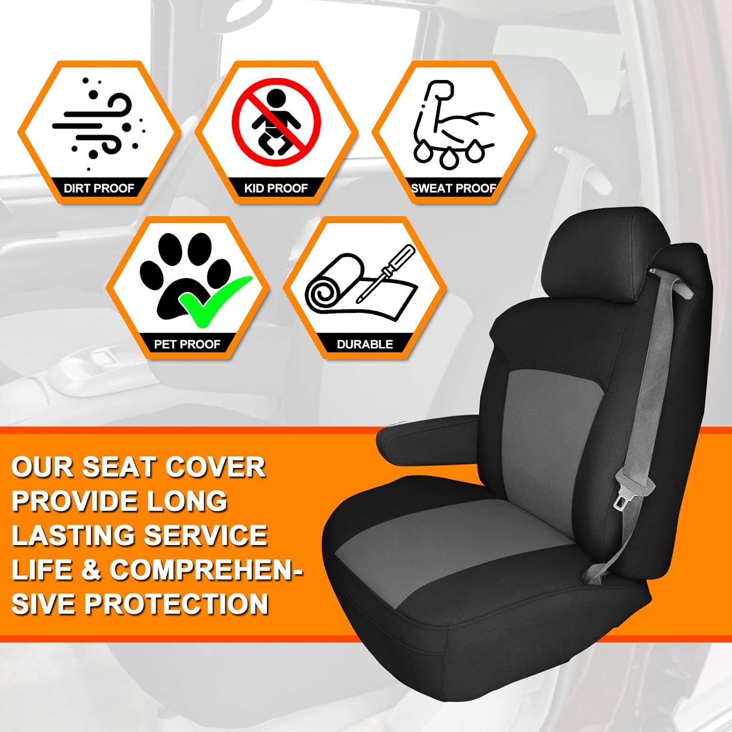 Covelta Front Bucket Seat Covers for 1999–2002 Chevy Silverado & GMC Sierre（Black and Charcoal）