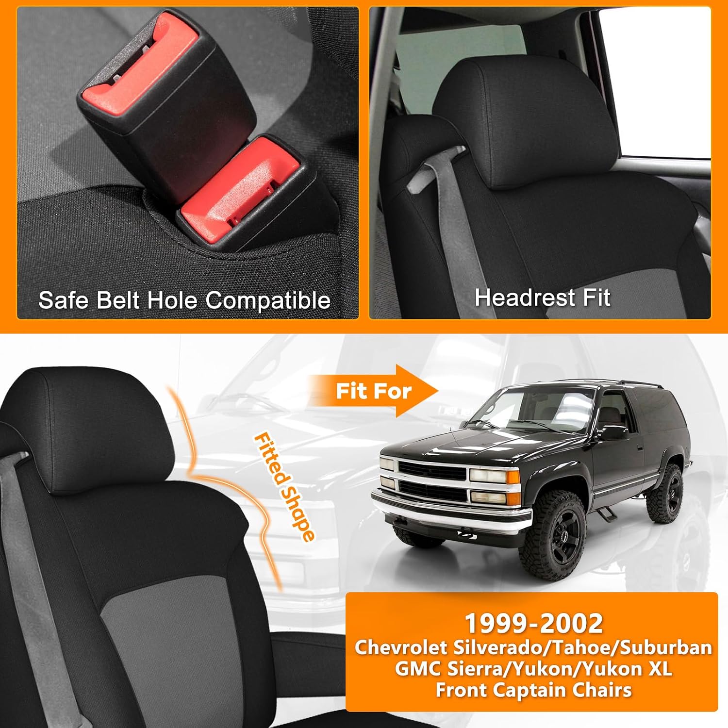 Covelta Front Bucket Seat Covers for 1999–2002 Chevy Silverado & GMC Sierre（Black and Charcoal）