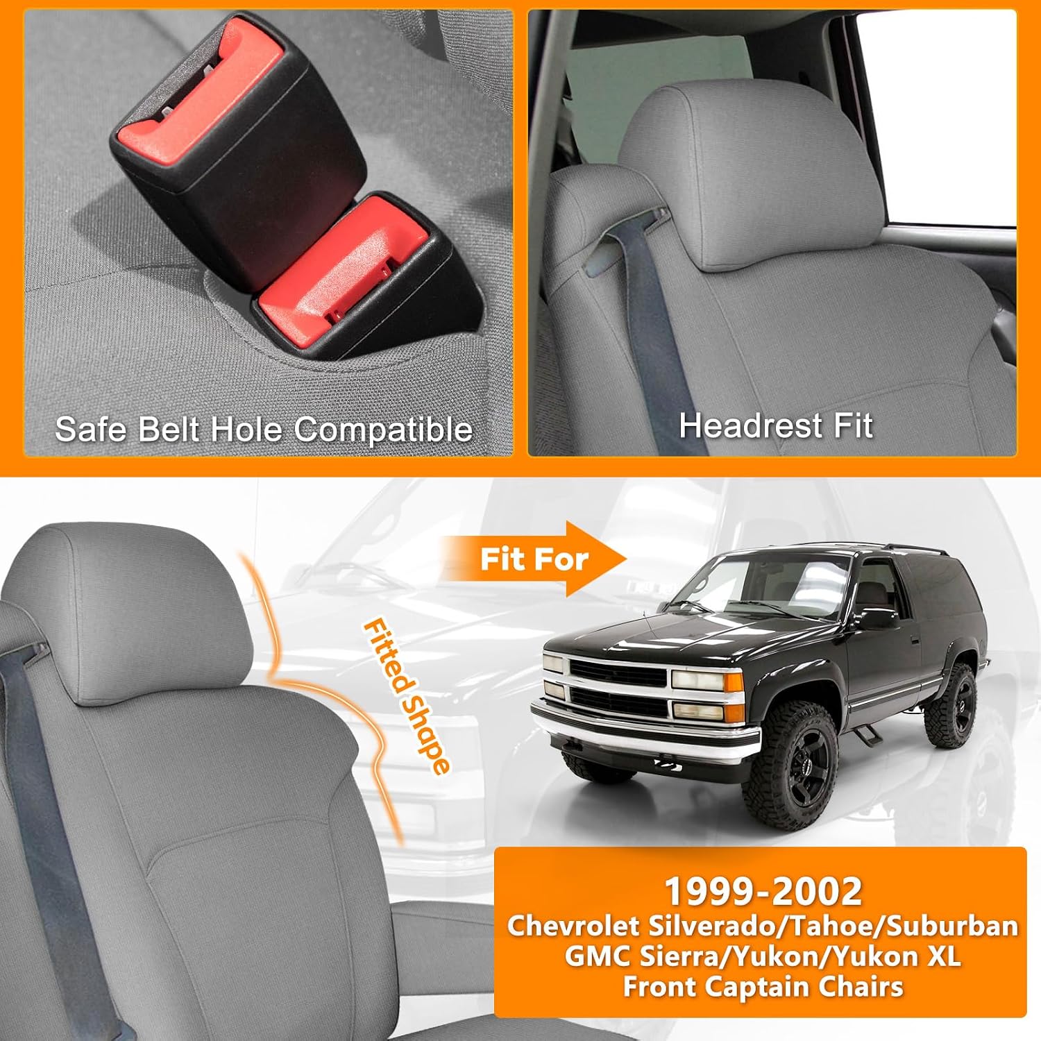 Covelta Front Bucket Seat Covers for 1999–2002 Chevy Silverado & GMC Sierre（Gray）