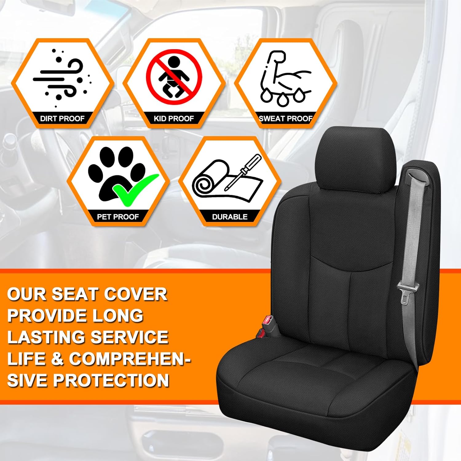 Covelta Front & Rear Seat Covers for 1999–2006 Chevy Silverado 1500 & GMC Sierra 1500（Black 