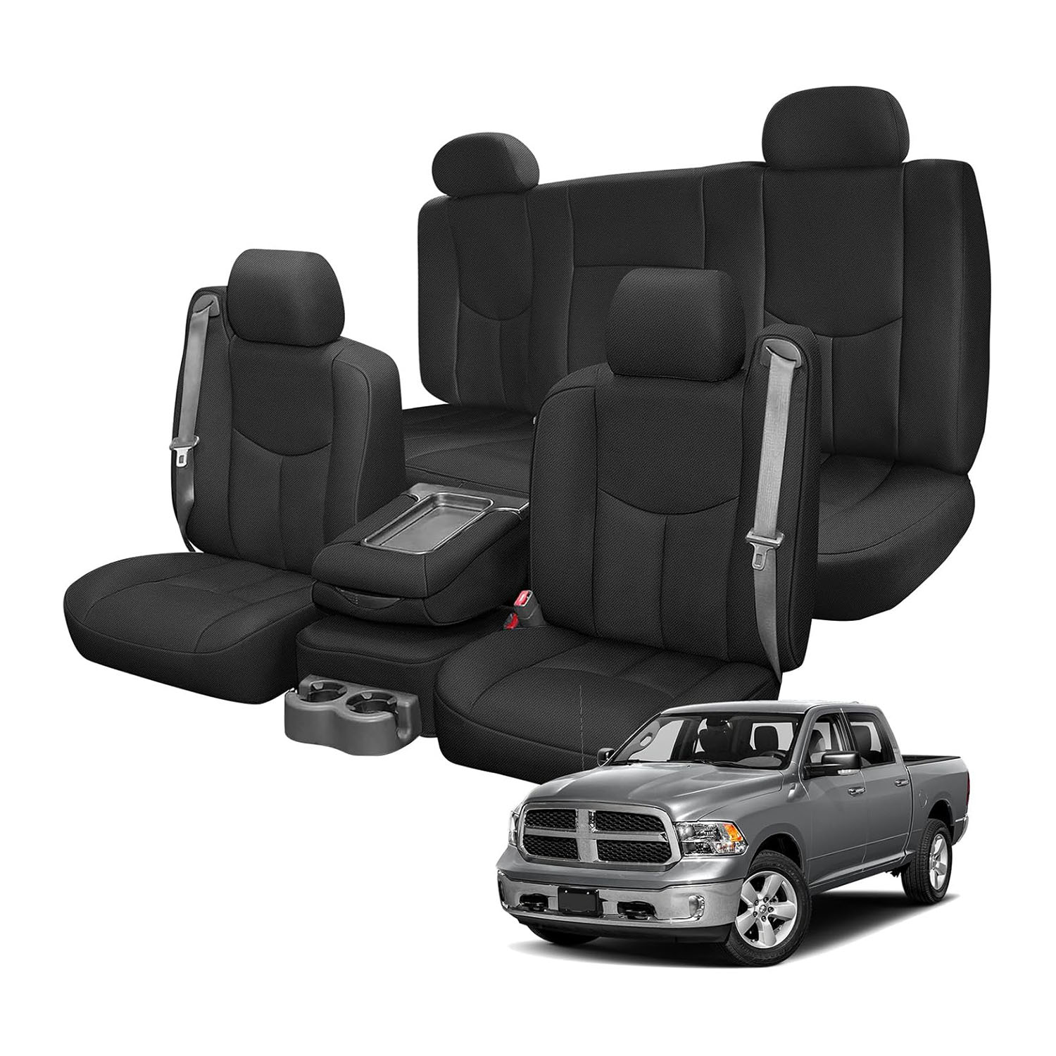 Covelta Front & Rear Seat Covers for 1999–2006 Chevy Silverado 1500 & GMC Sierra 1500（Black 