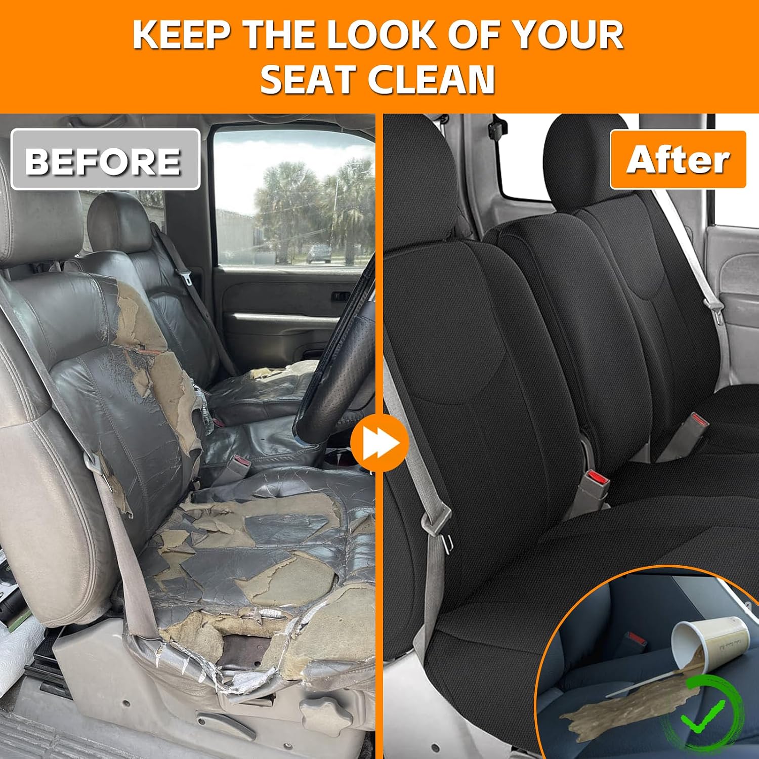Covelta Front & Rear Seat Covers for 1999–2006 Chevy Silverado 1500 & GMC Sierra 1500（Black 