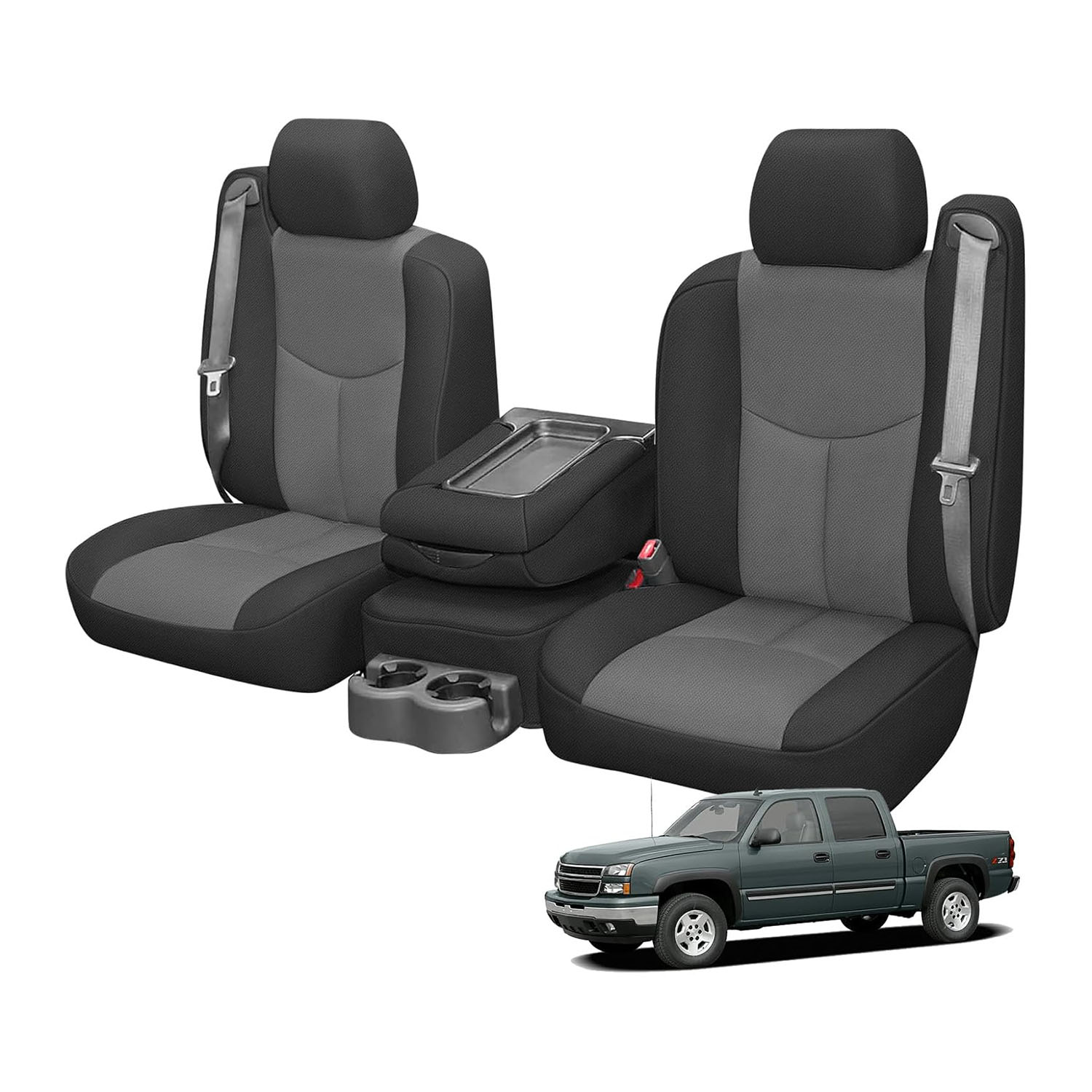 Covelta Front Seat Covers for 1999–2006 Chevy Silverado 1500 & GMC Sierra 1500（Black and Charcoal）