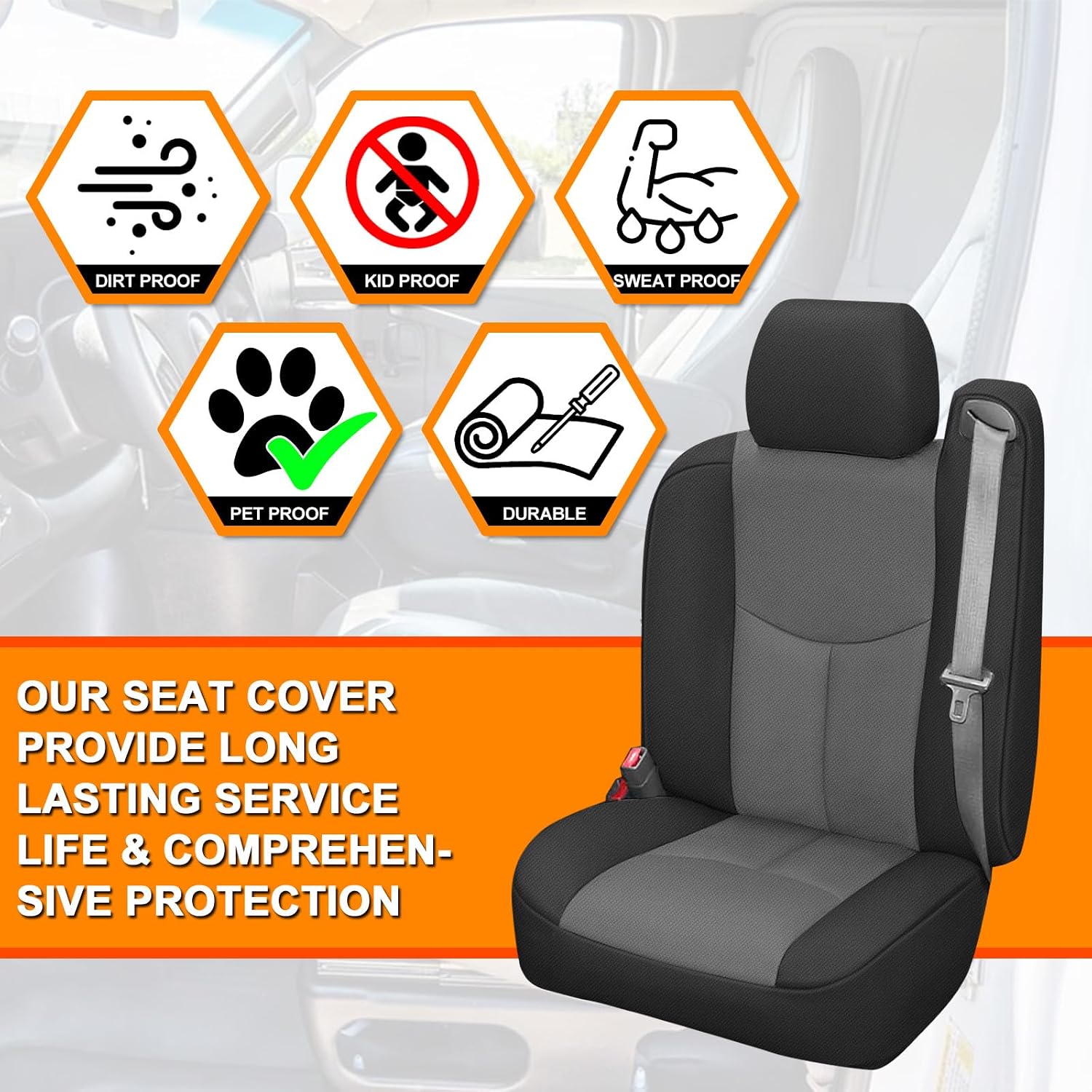 Covelta Front Seat Covers for 1999–2006 Chevy Silverado 1500 & GMC Sierra 1500（Black and Charcoal）