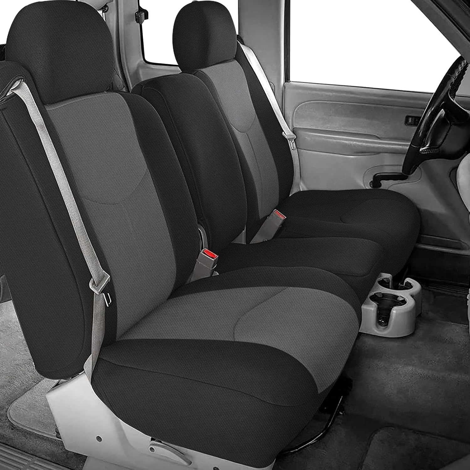 Covelta Front Seat Covers for 1999–2006 Chevy Silverado 1500 & GMC Sierra 1500（Black and Charcoal）