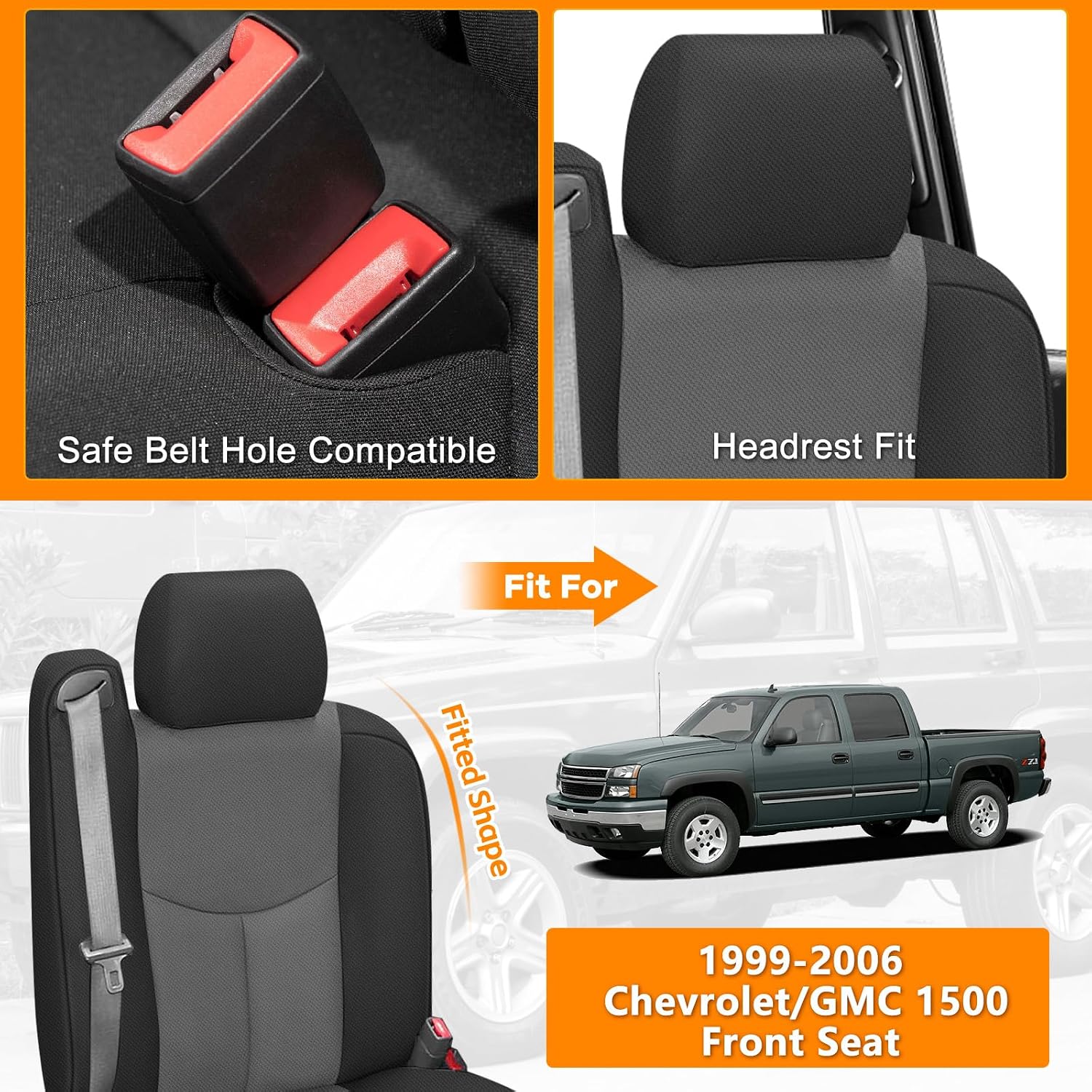 Covelta Front Seat Covers for 1999–2006 Chevy Silverado 1500 & GMC Sierra 1500（Black and Charcoal）