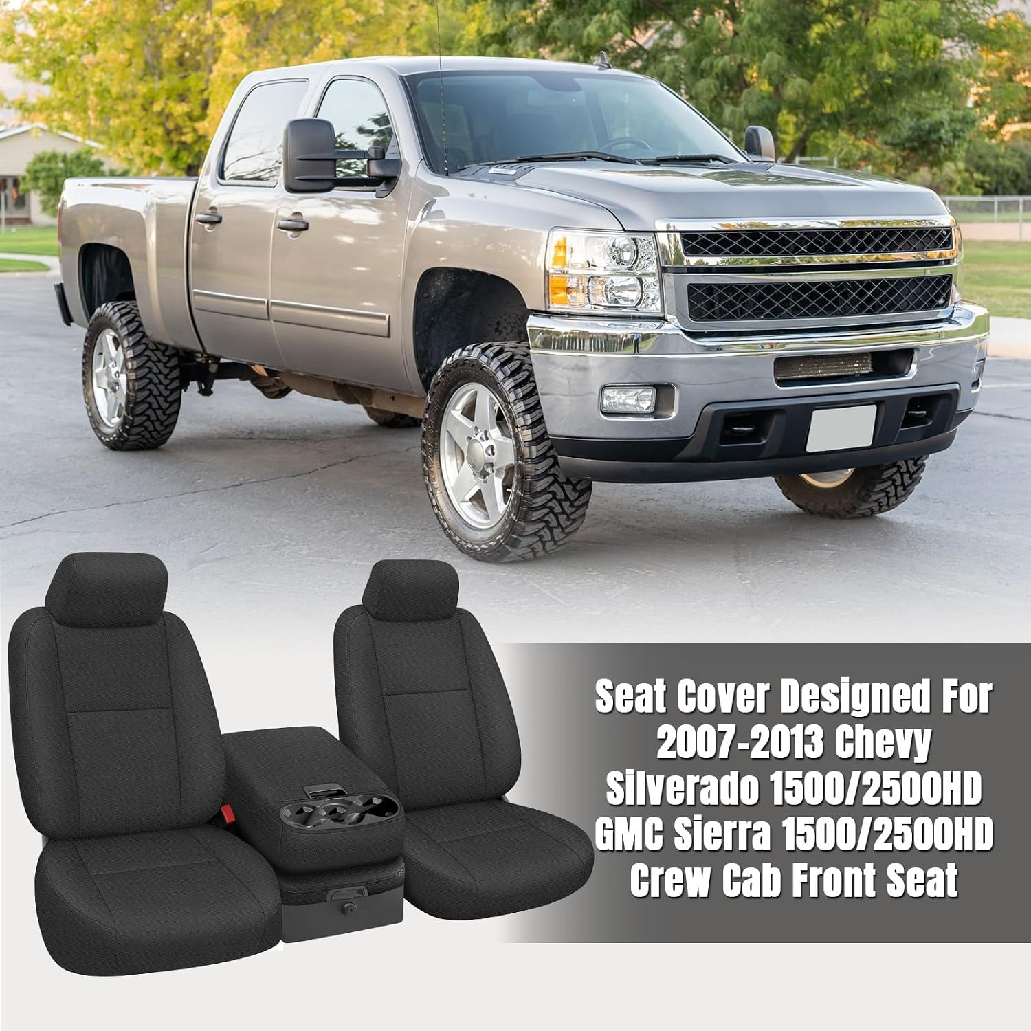 Covelta Front Seat Cover Replacement for 2007–2013 Chevy Silverado 1500 / 2500HD & GMC Sierra 1500 / 2500HD（Black）