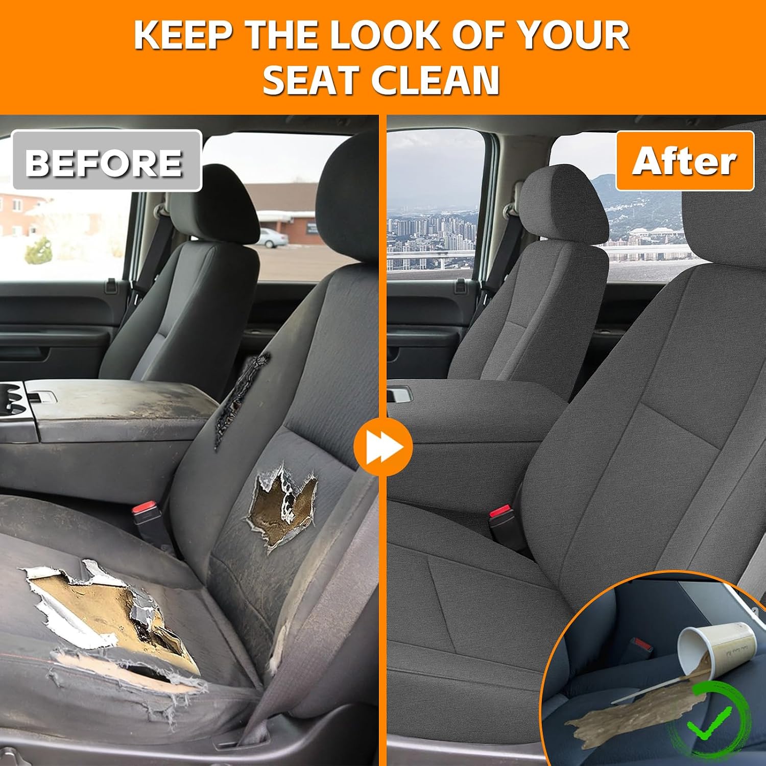 Covelta Front Seat Cover Replacement for 2007–2013 Chevy Silverado 1500 / 2500HD & GMC Sierra 1500 / 2500HD（Gray）