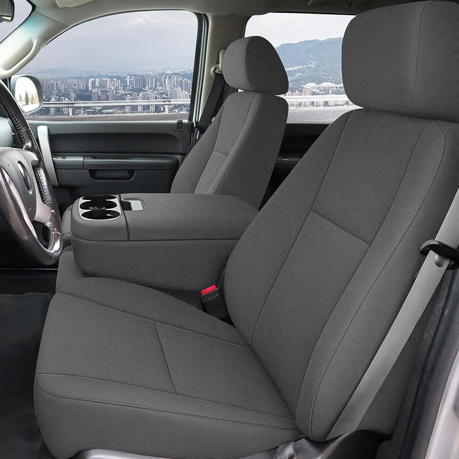 Covelta Front Seat Cover Replacement for 2007–2013 Chevy Silverado 1500 / 2500HD & GMC Sierra 1500 / 2500HD（Gray）