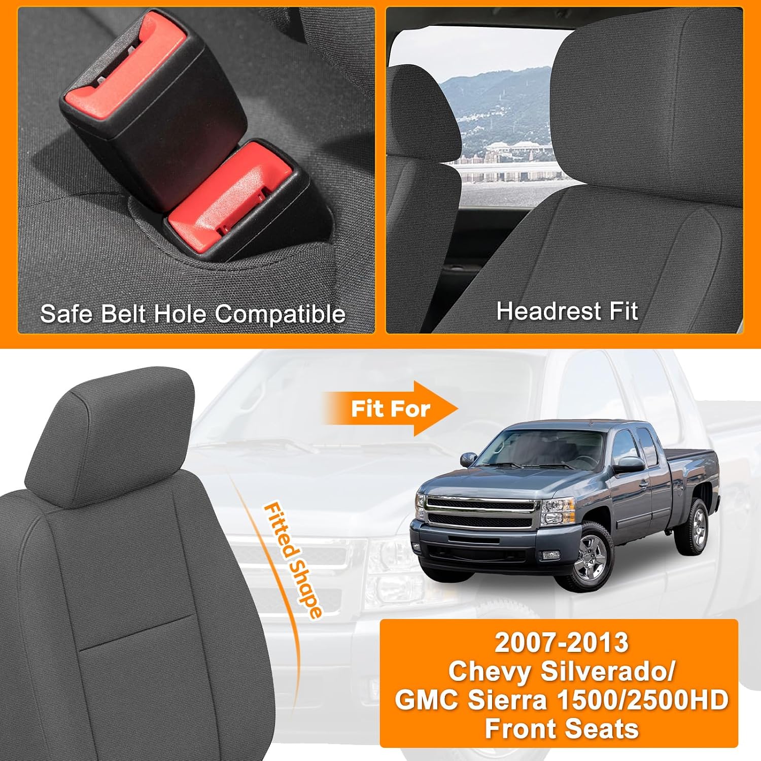 Covelta Front Seat Cover Replacement for 2007–2013 Chevy Silverado 1500 / 2500HD & GMC Sierra 1500 / 2500HD（Gray）