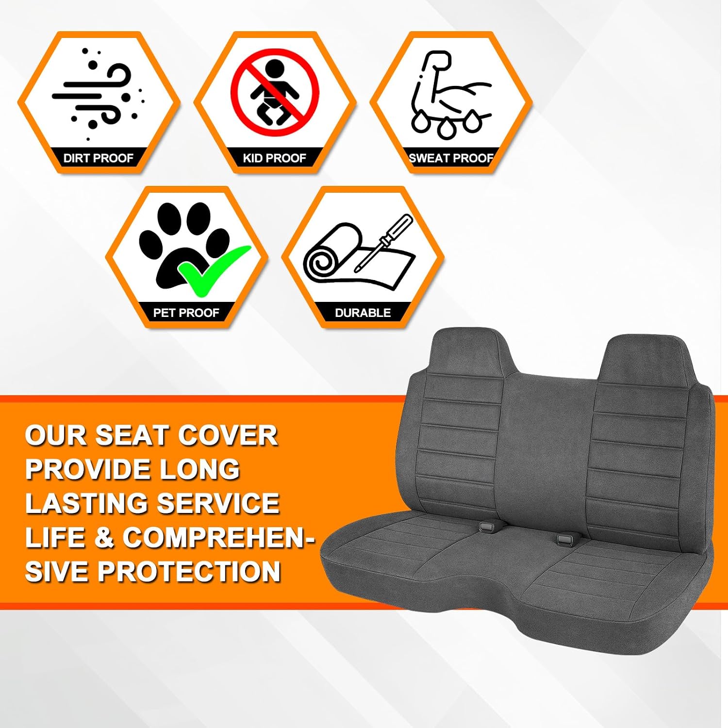 Covelta Front Bench Seat Cover for 1991-1997 Chevy S10 GMC Sonoma S15 (Gray)