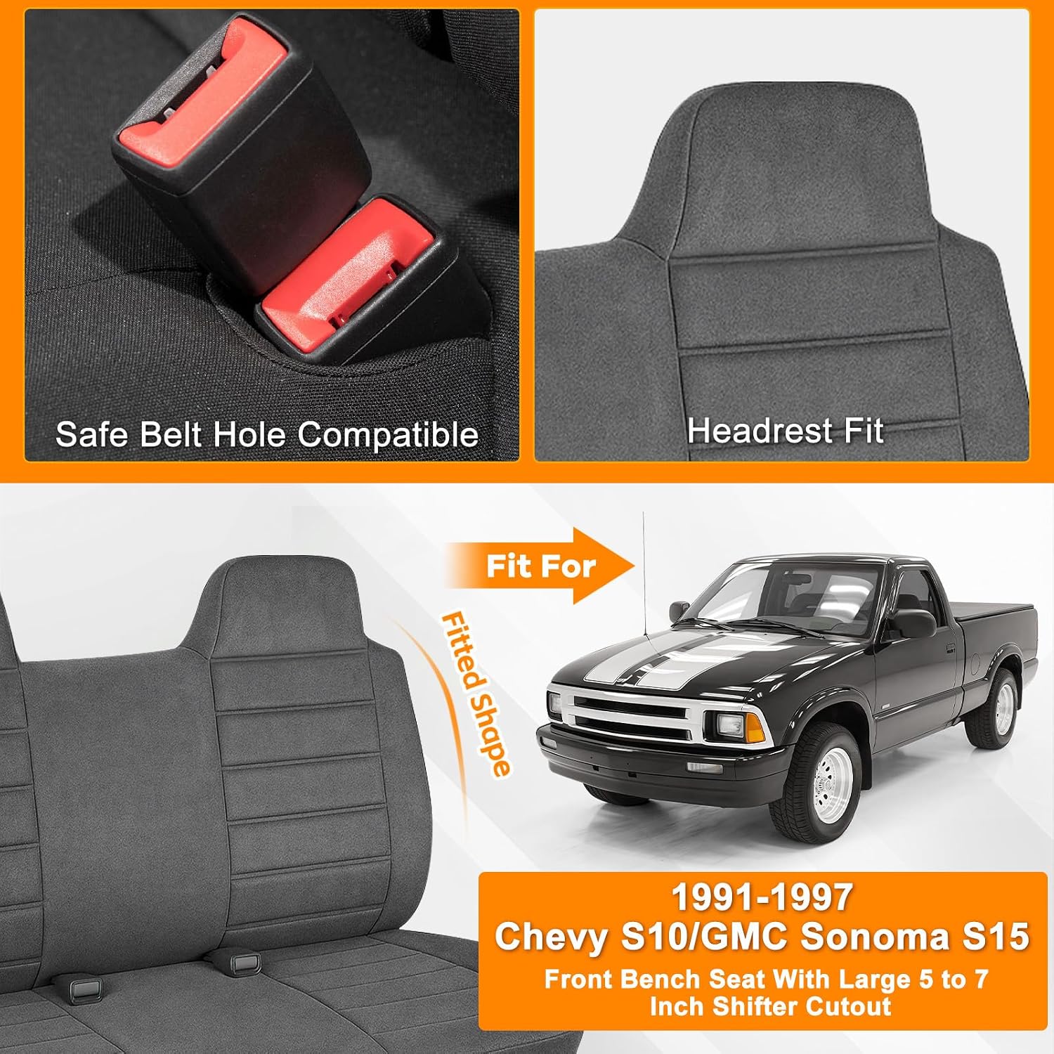 Covelta Front Bench Seat Cover for 1991-1997 Chevy S10 GMC Sonoma S15 (Gray)