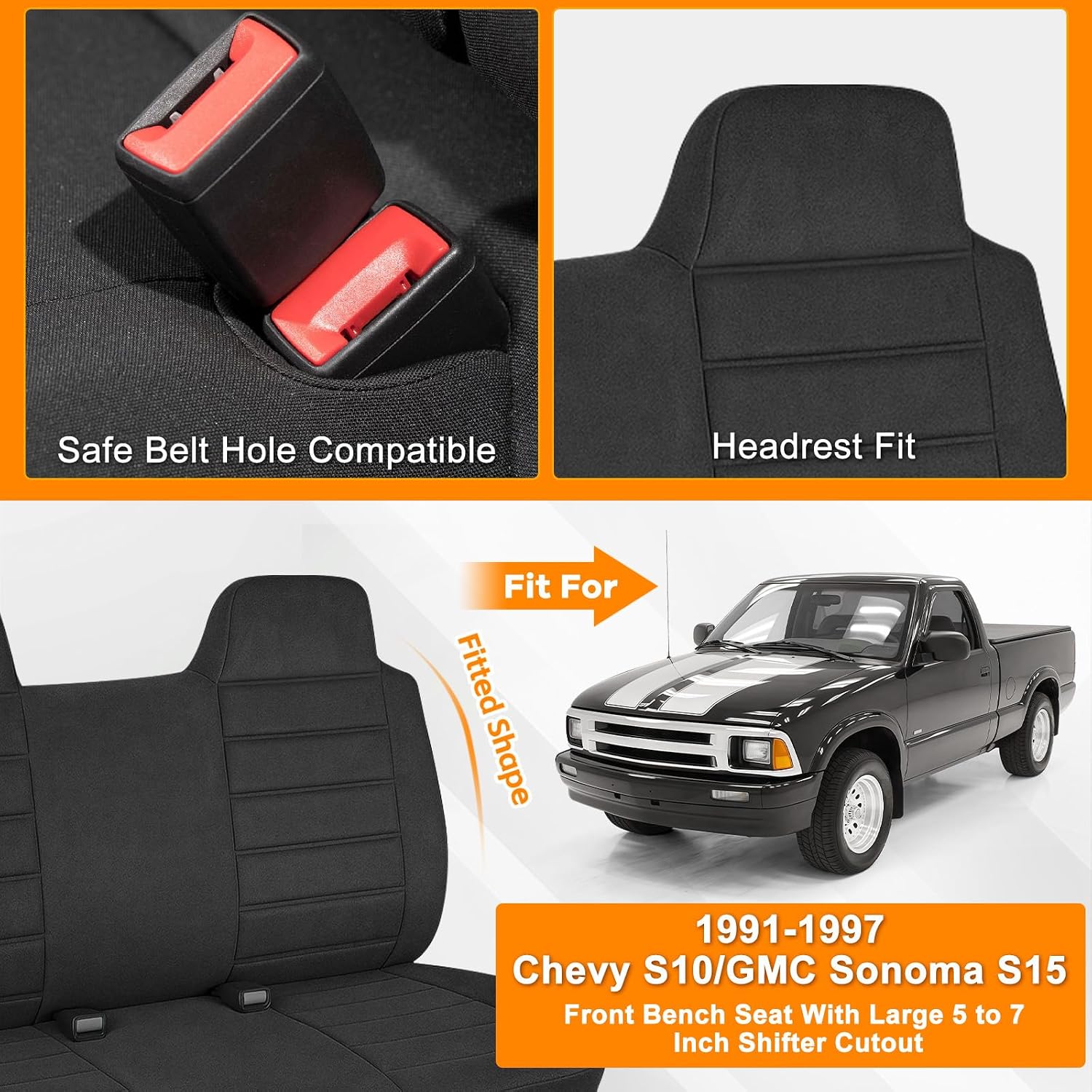 Covelta Front Bench Seat Cover for 1991-1997 Chevy S10 GMC Sonoma S15 (Black)