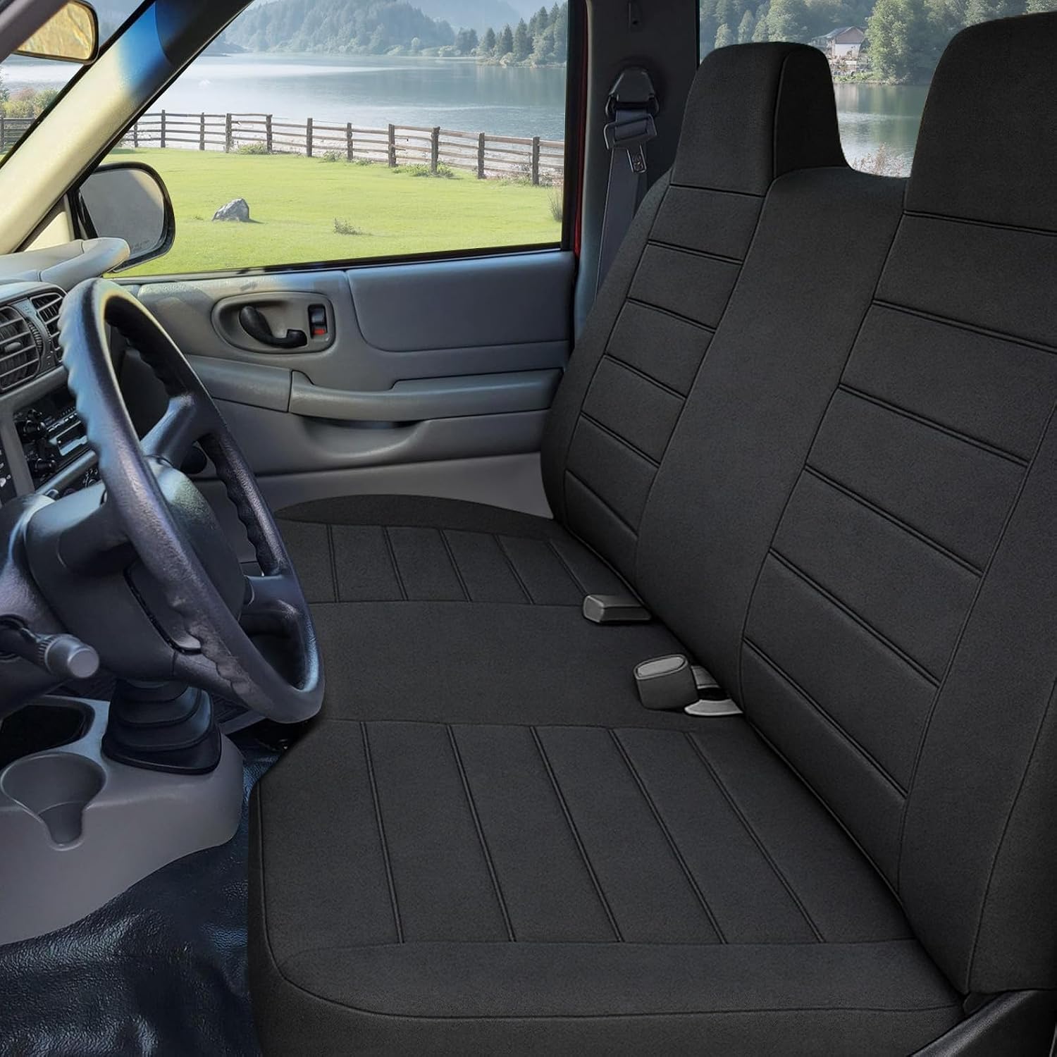 Covelta Front Bench Seat Cover for 1991-1997 Chevy S10 GMC Sonoma S15 (Black)