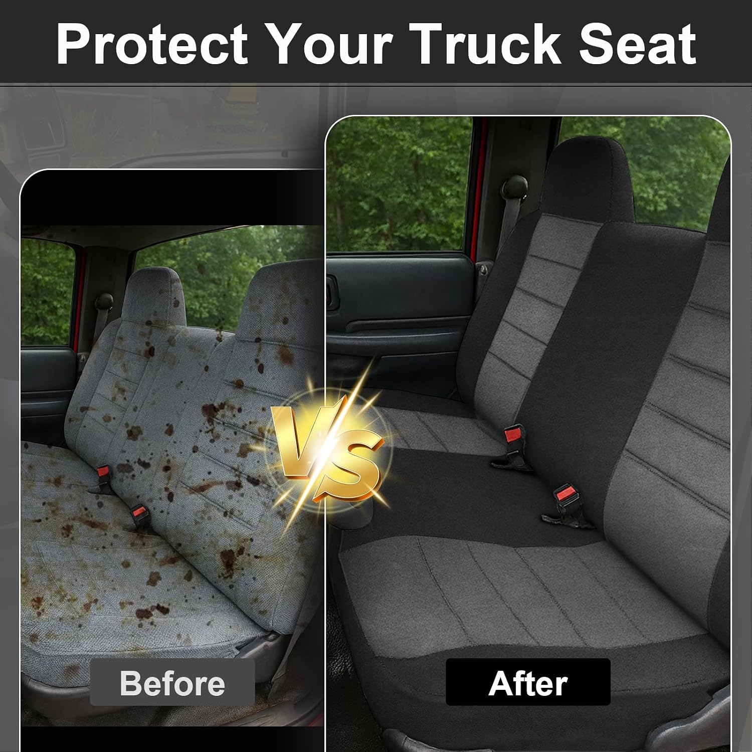 Covelta Front Bench Seat Cover for 1991-1997 Chevy S10 GMC Sonoma S15 (Black&Gray)