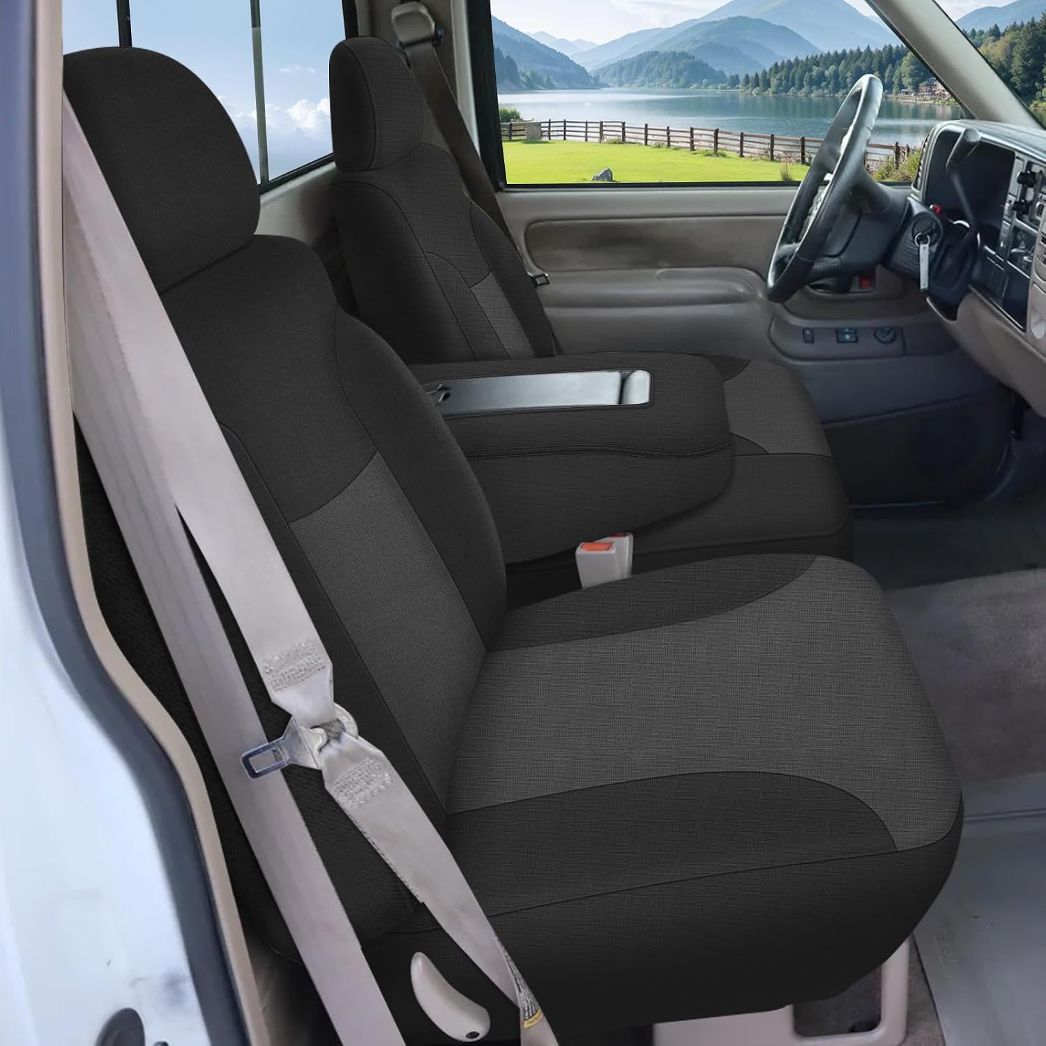 Covelta Front Seat Covers Replace for 1995-2000 Chevy Silverado/Suburban/Tahoe and GMC Sierra/Yukon (Black&Charcoal)
