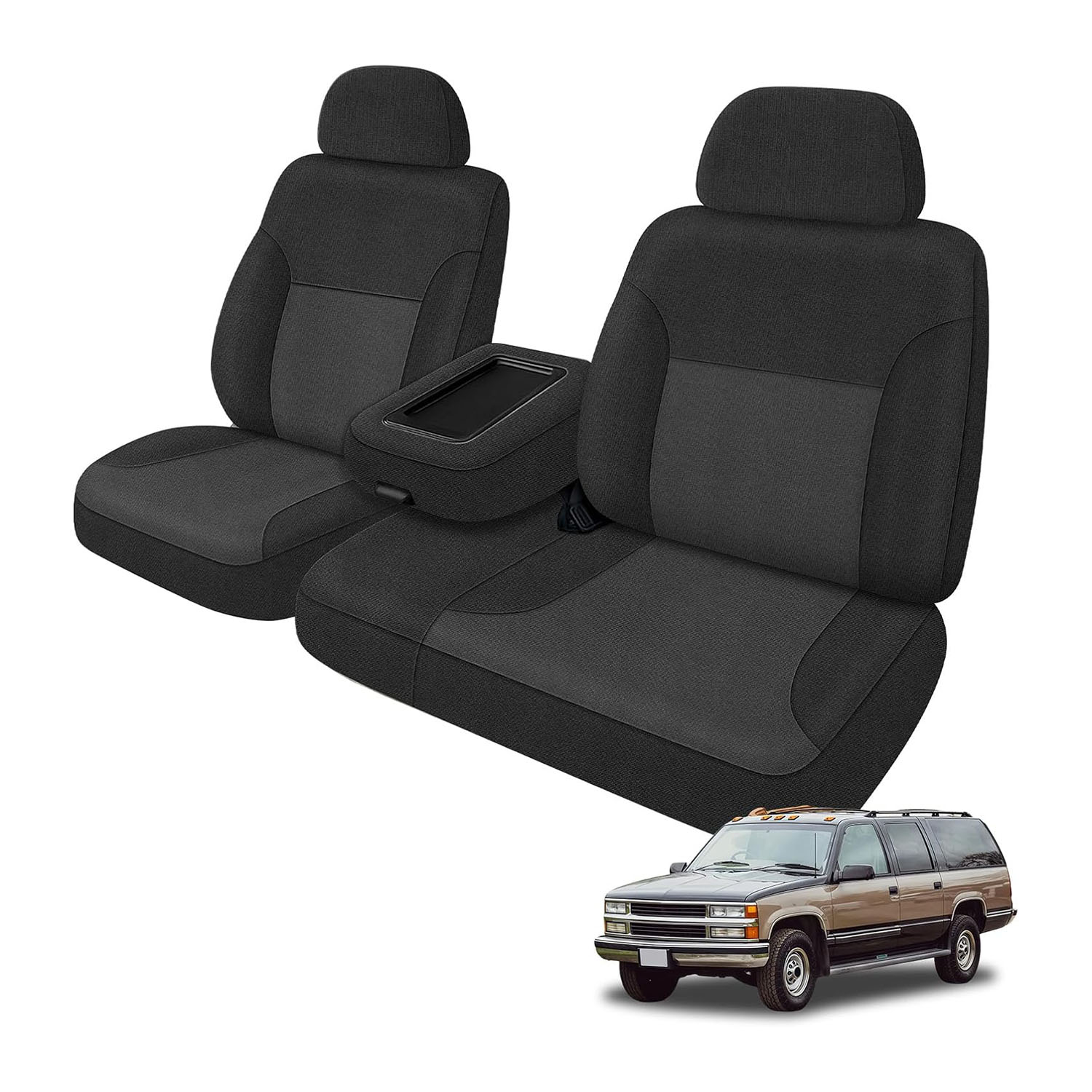 Covelta Front Seat Covers Replace for 1995-2000 Chevy Silverado/Suburban/Tahoe and GMC Sierra/Yukon (Black&Charcoal)