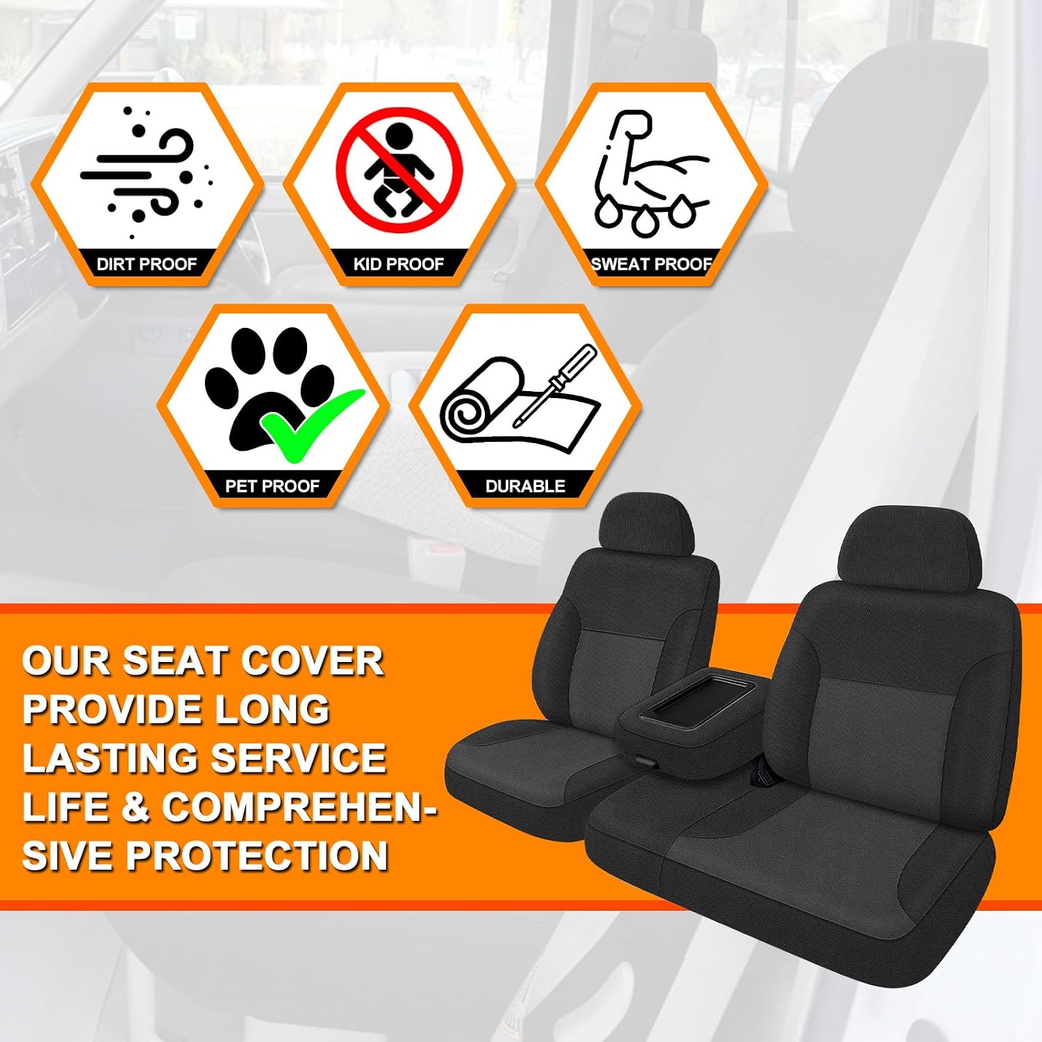 Covelta Front Seat Covers Replace for 1995-2000 Chevy Silverado/Suburban/Tahoe and GMC Sierra/Yukon (Black&Charcoal)