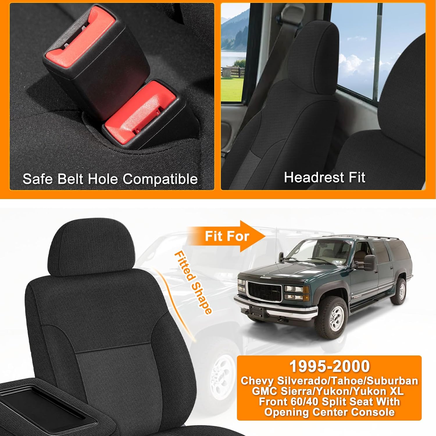 Covelta Front Seat Covers Replace for 1995-2000 Chevy Silverado/Suburban/Tahoe and GMC Sierra/Yukon (Black&Charcoal)
