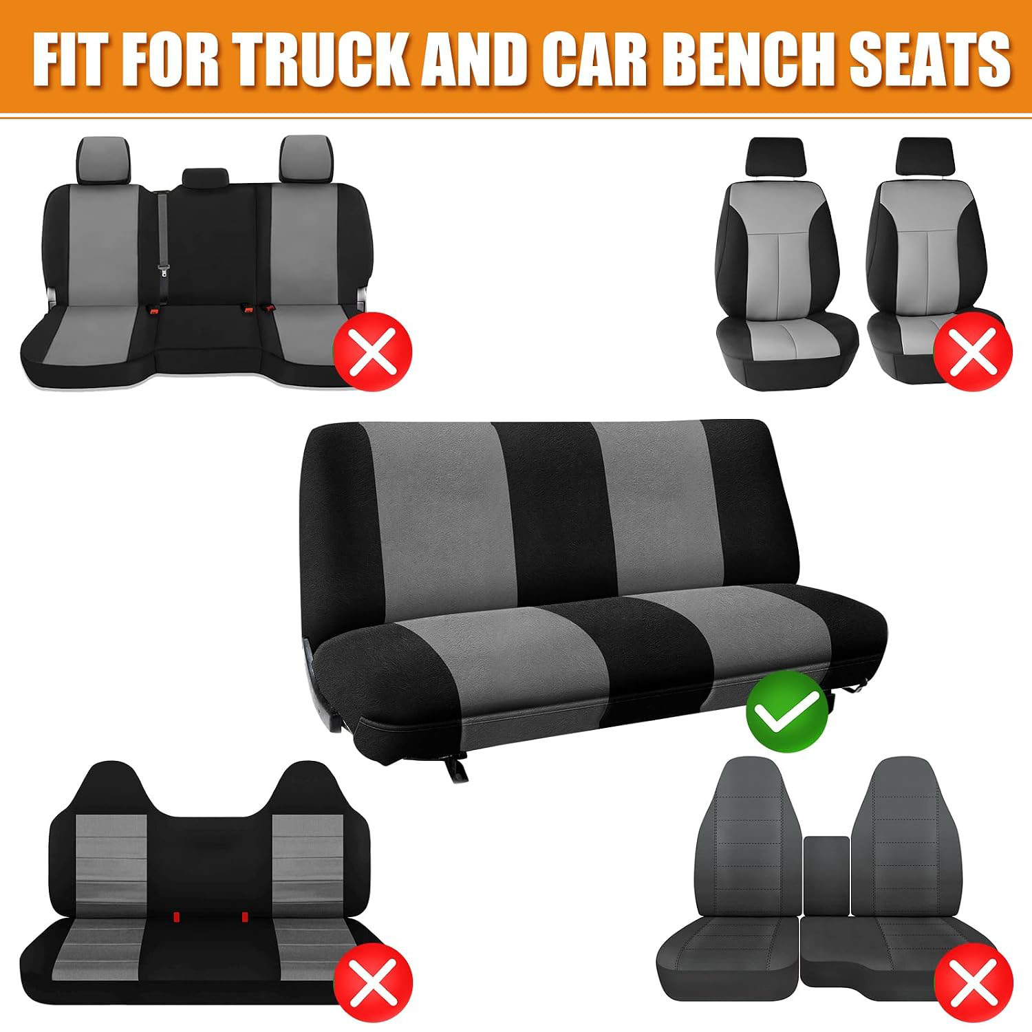 Covelta Front Universal Truck Bench Seat Cover for Pickup Trucks & Cars（Black & gray）