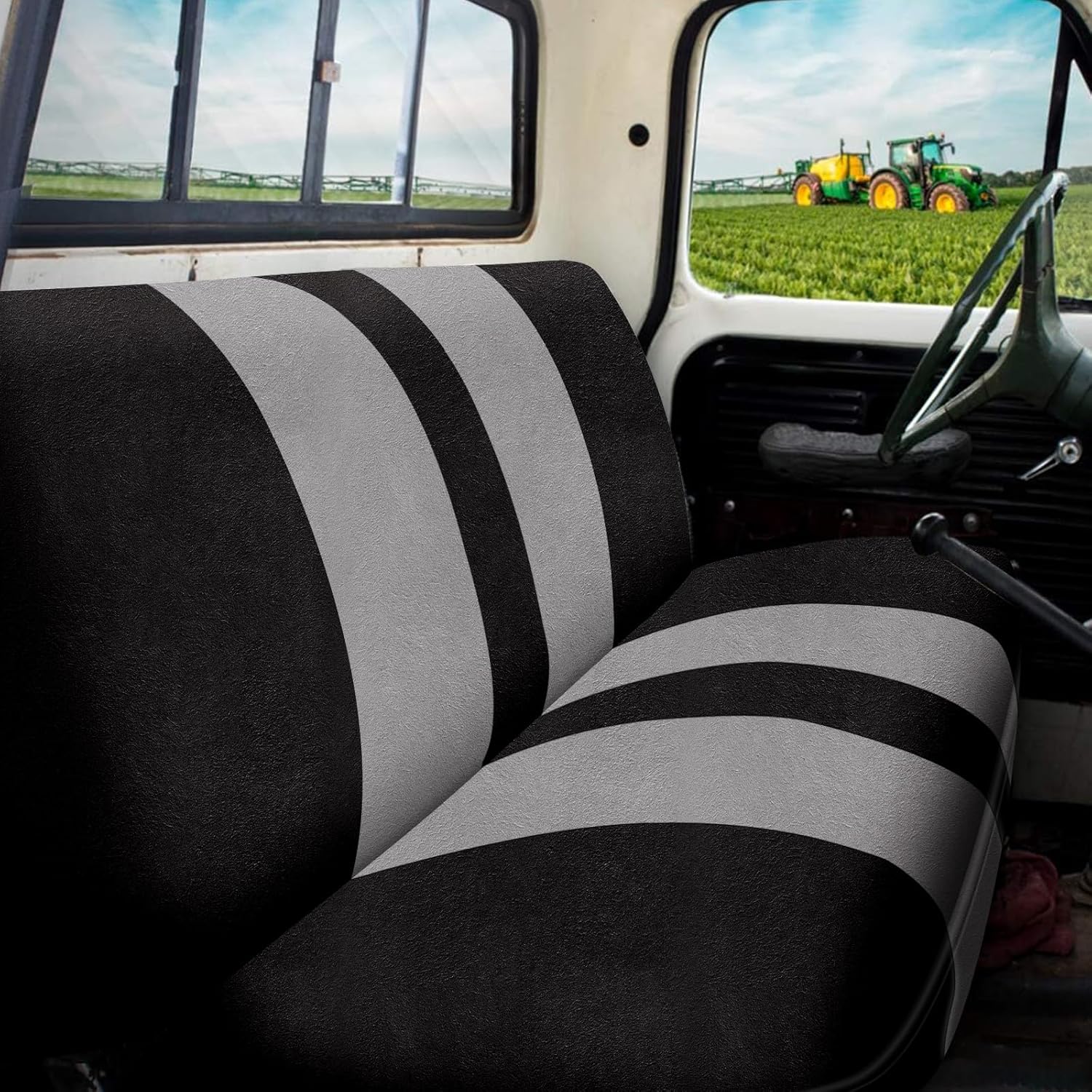 Covelta Front Universal Truck Bench Seat Cover for Pickup Trucks & Cars（Black & gray）
