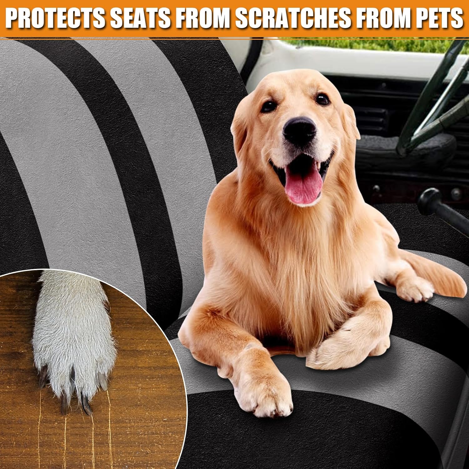 Covelta Front Universal Truck Bench Seat Cover for Pickup Trucks & Cars（Black & gray）