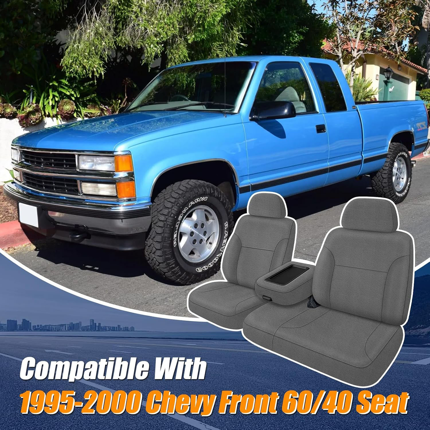 Covelta Front Seat Covers Compatible with 1995-2000 Chevy Silverado/Suburban, GMC Sierra/Tahoe/Yukon (Charcoal)