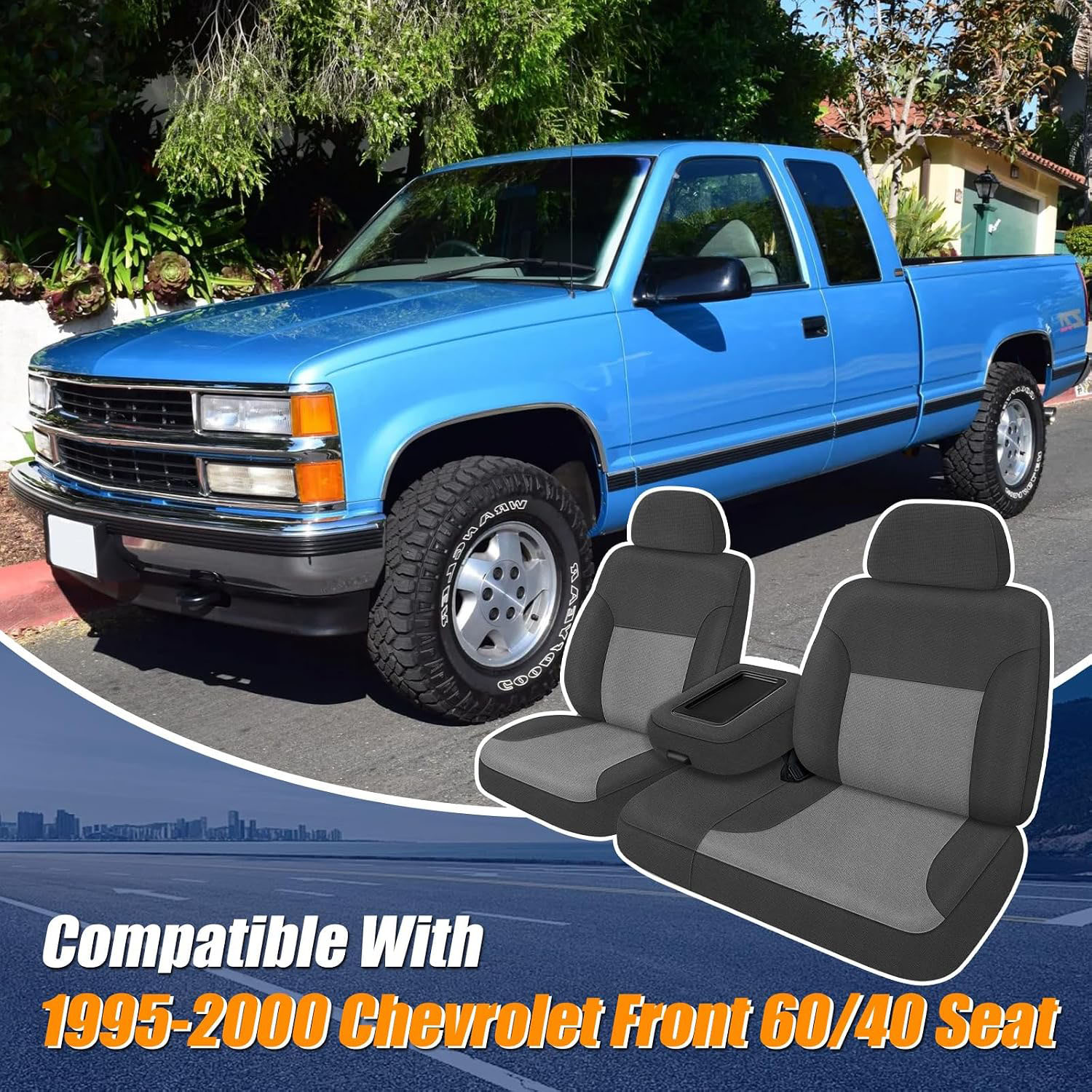 Covelta Front Seat Covers Compatible with 1995-2000 Chevy Silverado/Suburban, GMC Sierra/Tahoe/Yukon (Black&Charcoal)