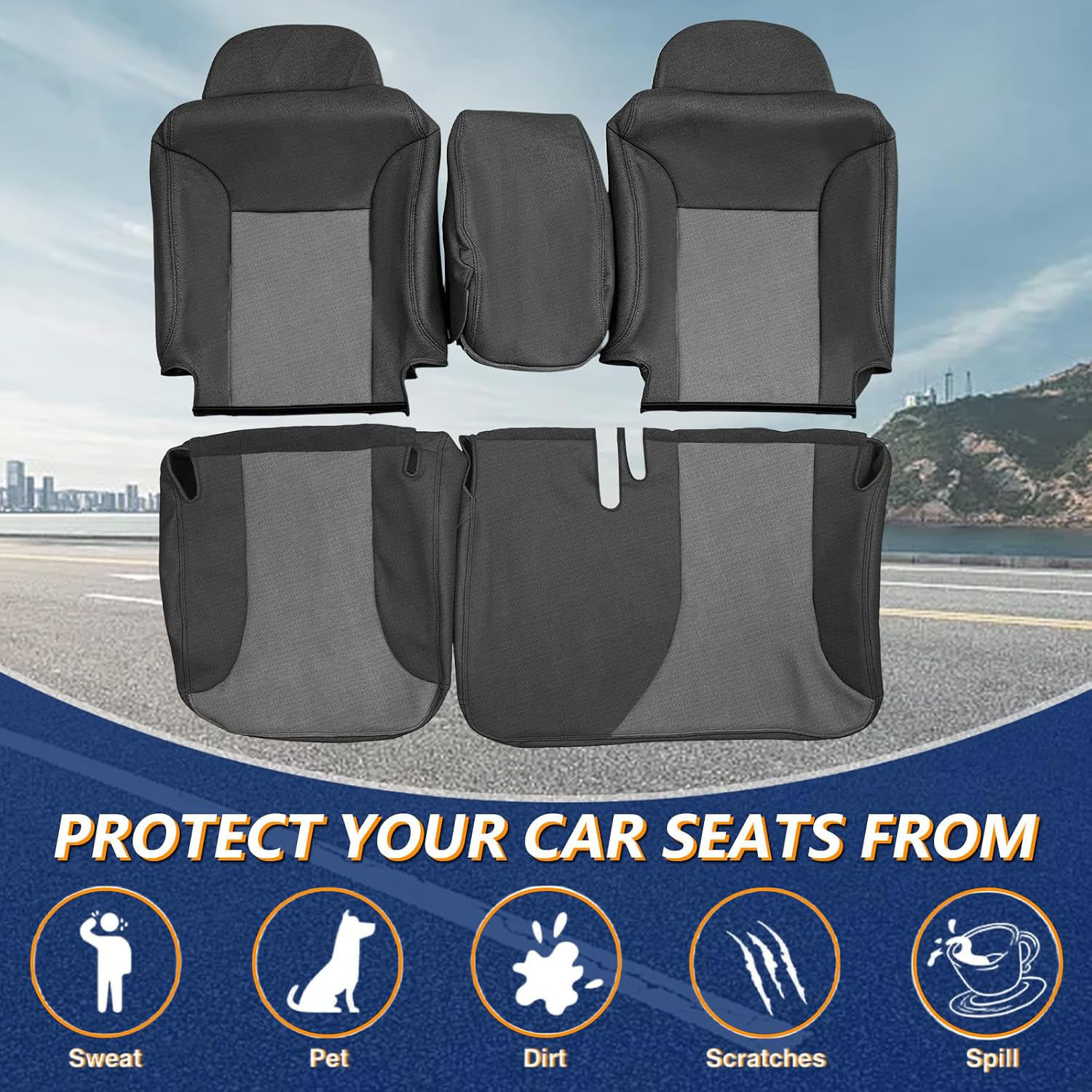 Covelta Front Seat Covers Compatible with 1995-2000 Chevy Silverado/Suburban, GMC Sierra/Tahoe/Yukon (Black&Charcoal)