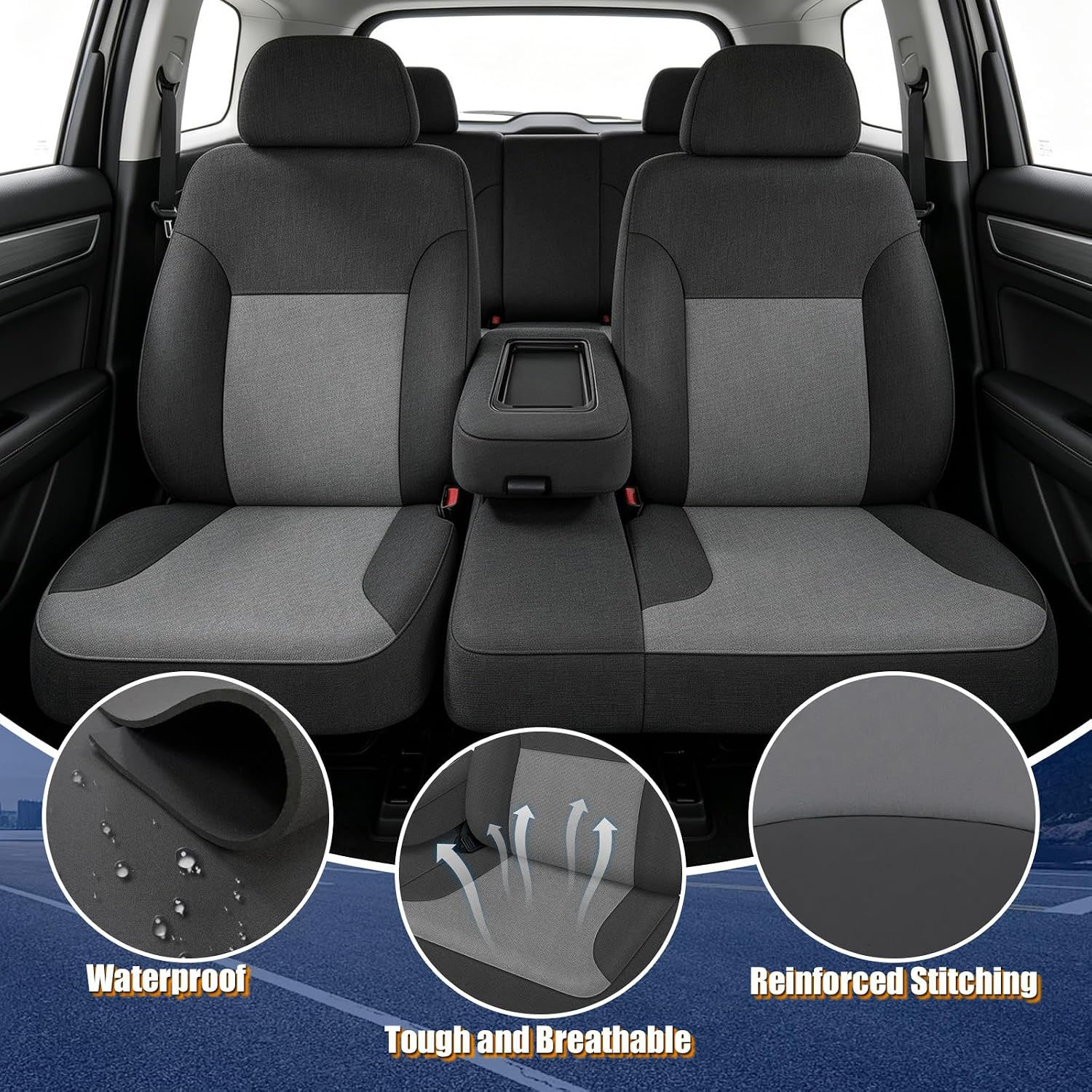 Covelta Front Seat Covers Compatible with 1995-2000 Chevy Silverado/Suburban, GMC Sierra/Tahoe/Yukon (Black&Charcoal)