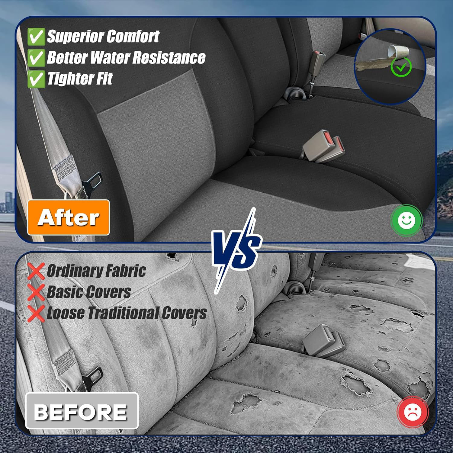 Covelta Front Seat Covers Compatible with 1995-2000 Chevy Silverado/Suburban, GMC Sierra/Tahoe/Yukon (Black&Charcoal)