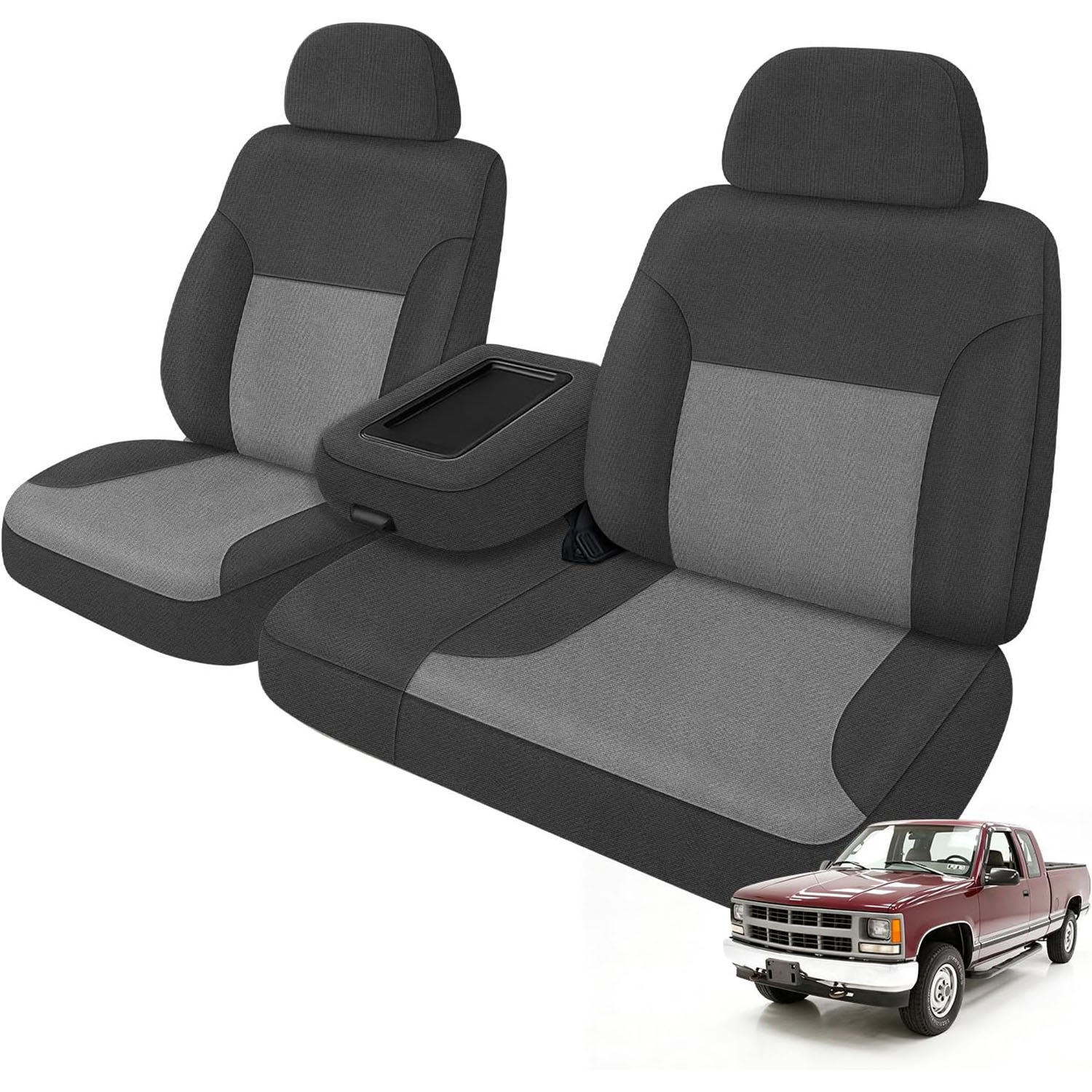 Covelta Front Seat Covers Compatible with 1995-2000 Chevy Silverado/Suburban, GMC Sierra/Tahoe/Yukon (Black&Charcoal)