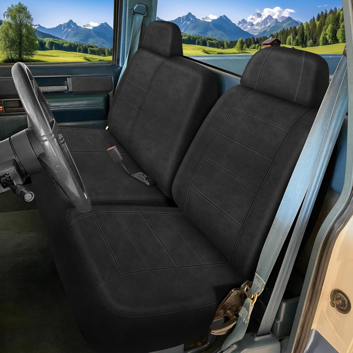 Covelta Front Bench Seat Covers Replace for 1988-1994 Chevy C/K 1500 Truck 40/60 Seat with Headrest (Black)