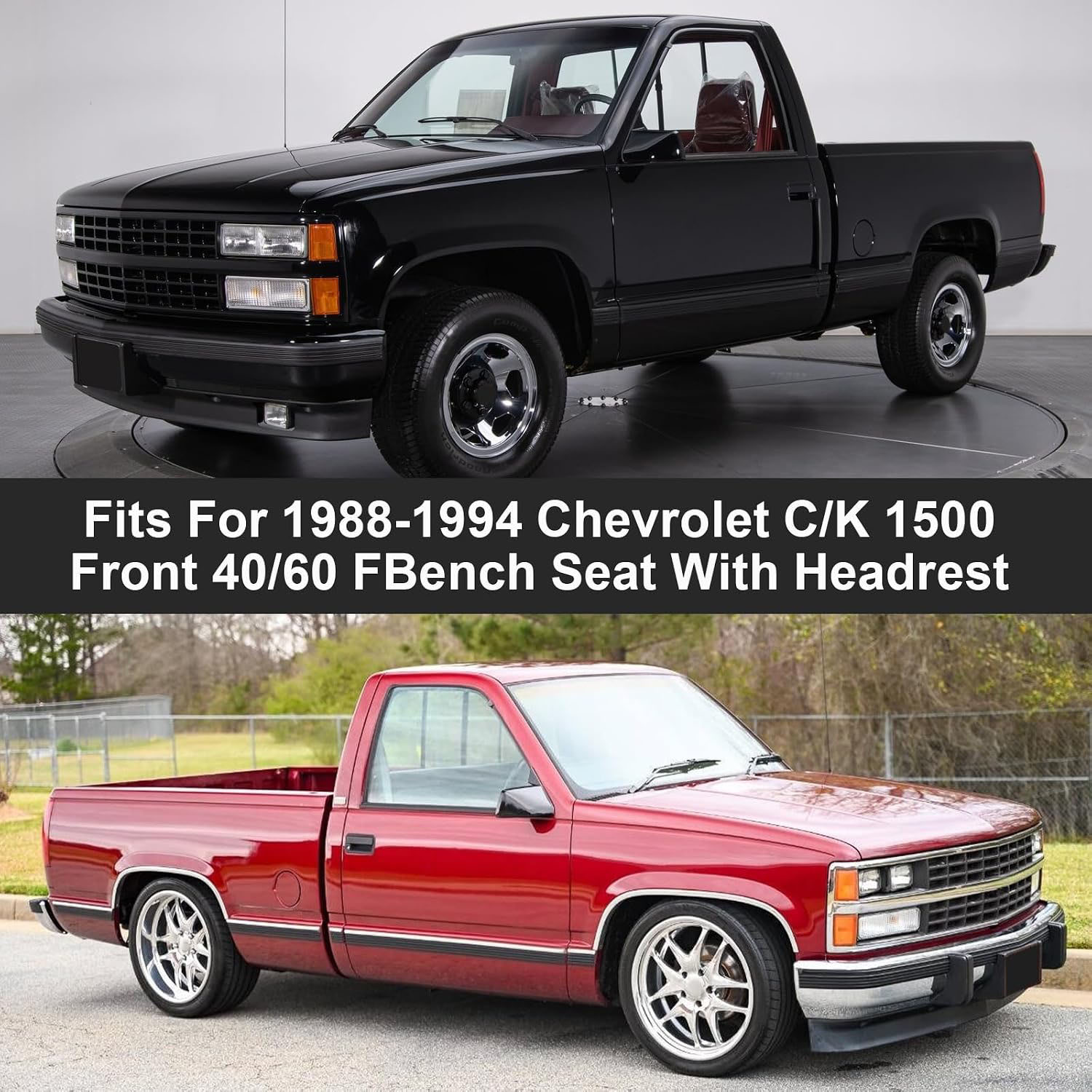 Covelta Front Bench Seat Covers Replace for 1988-1994 Chevy C/K 1500 Truck 40/60 Seat with Headrest (Black)