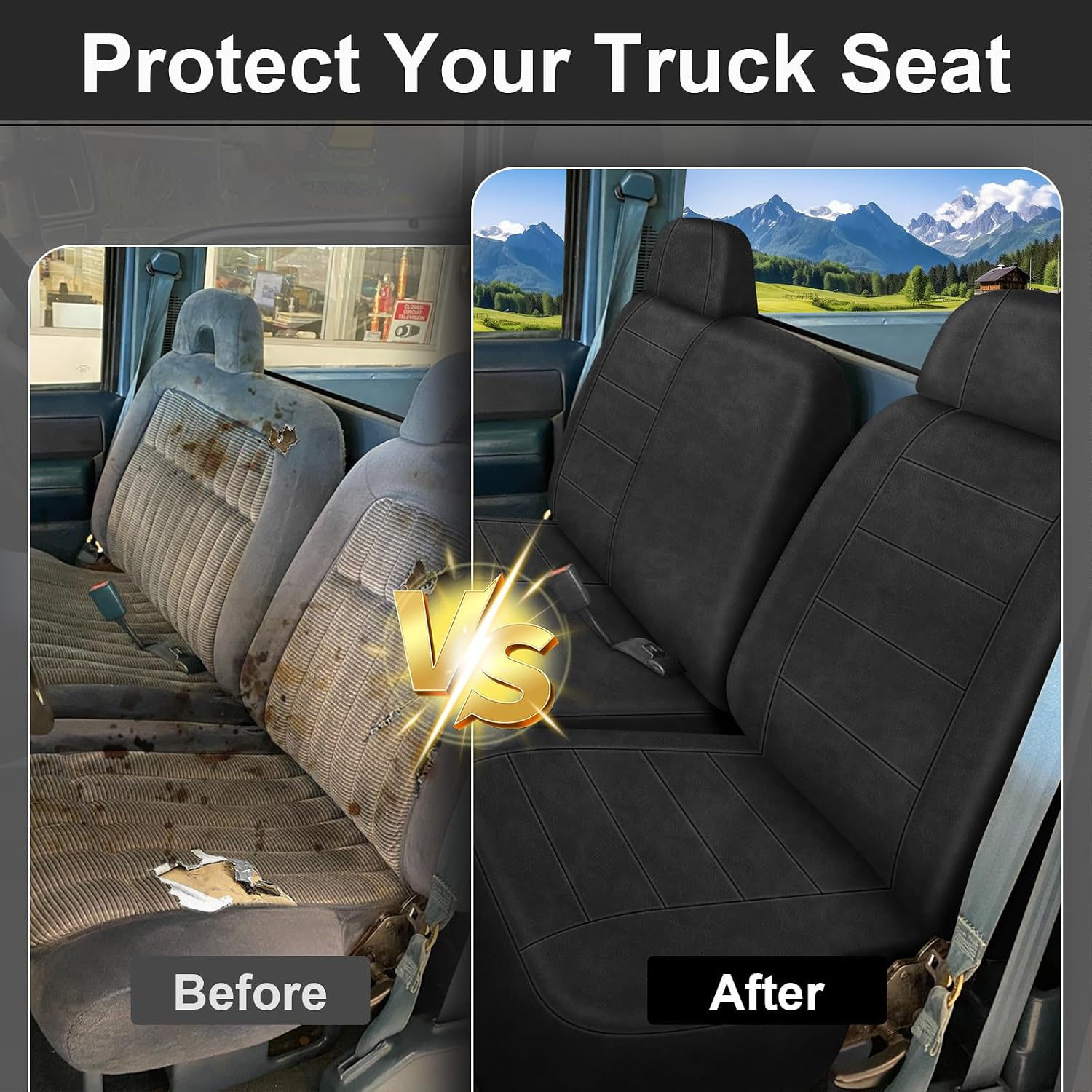 Covelta Front Bench Seat Covers Replace for 1988-1994 Chevy C/K 1500 Truck 40/60 Seat with Headrest (Black)
