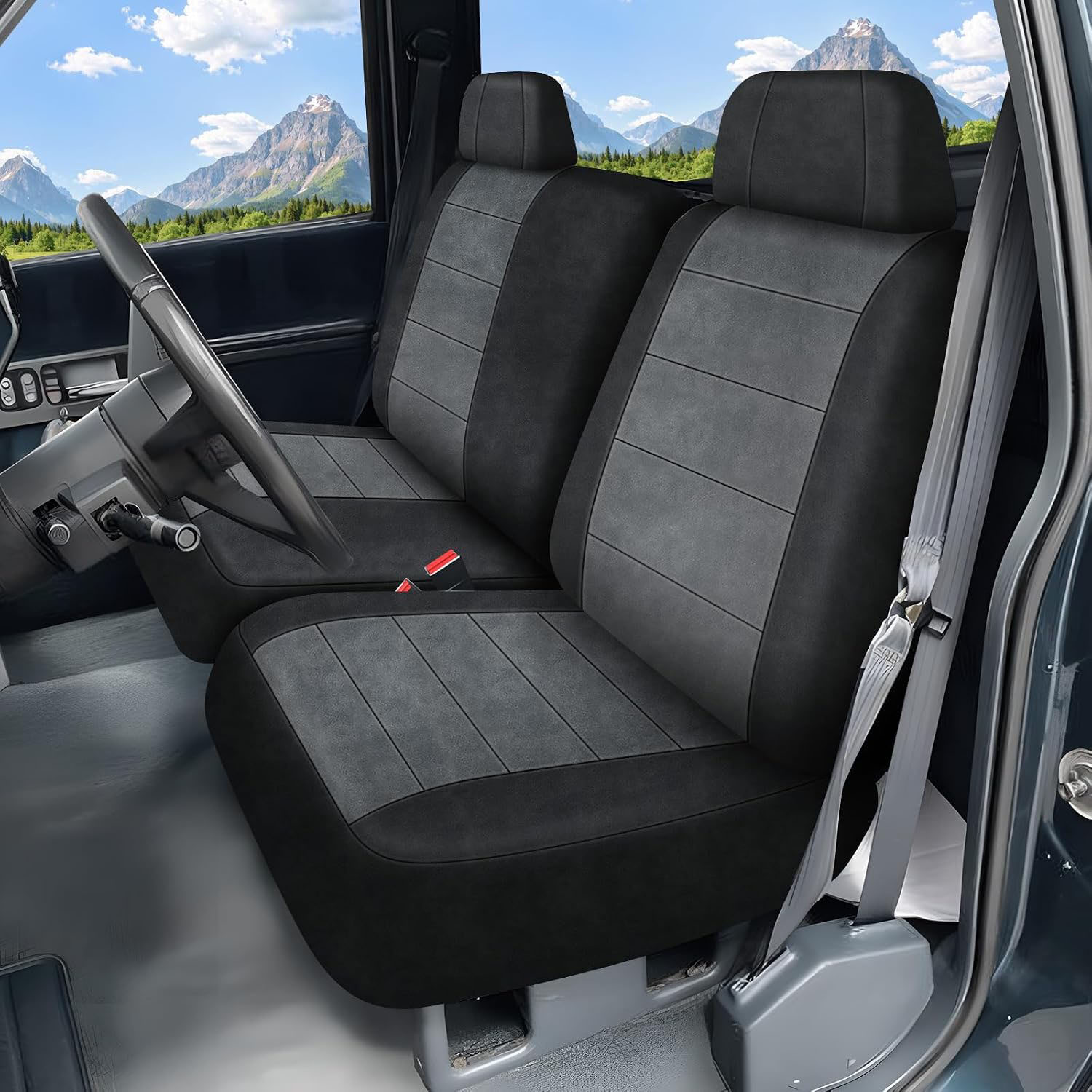 Covelta Front Bench Seat Covers Replace for 1988-1994 Chevy C/K 1500 Truck 40/60 Seat with Headrest (Black&Charcoal)