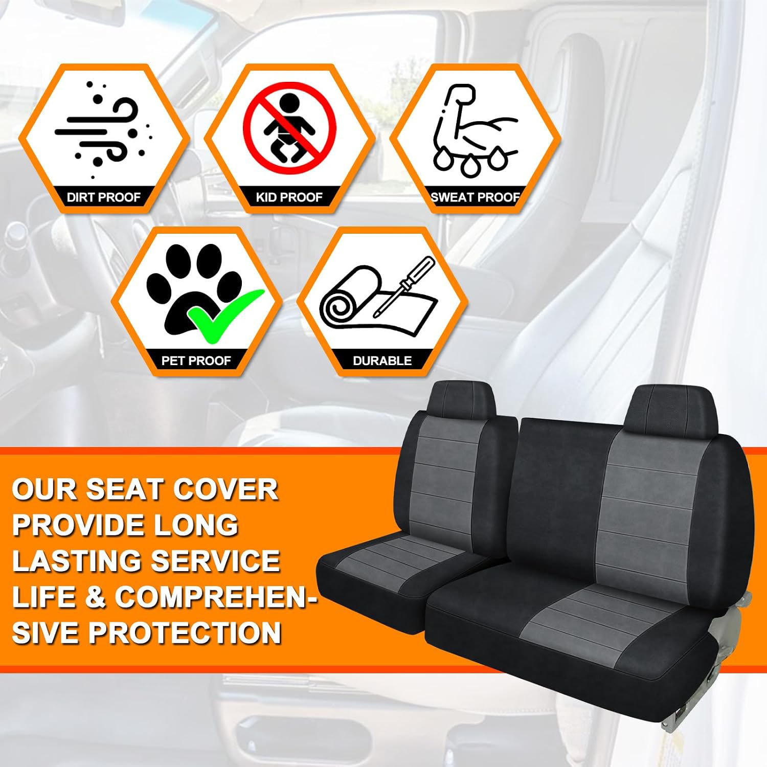 Covelta Front Bench Seat Covers Replace for 1988-1994 Chevy C/K 1500 Truck 40/60 Seat with Headrest (Black&Charcoal)