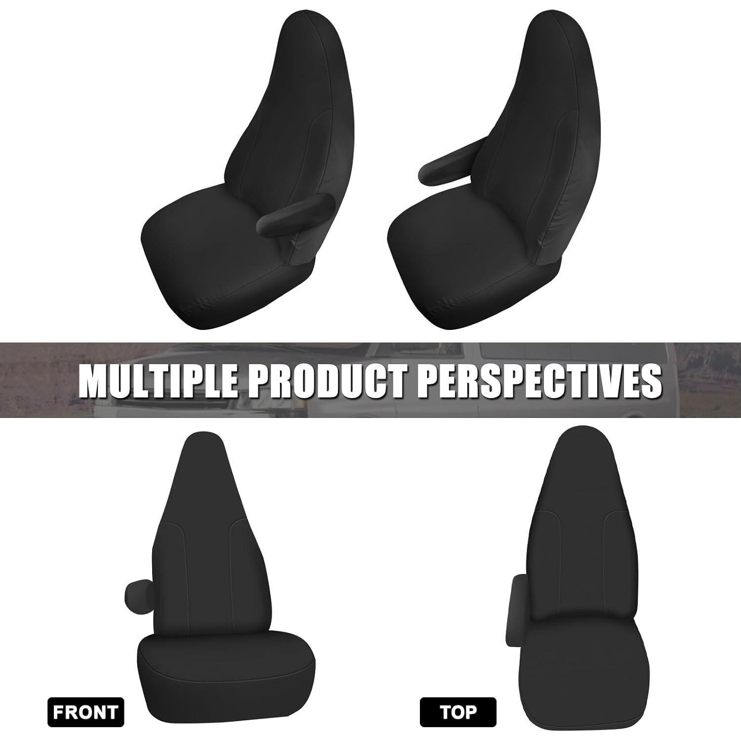 Covelta Front Seat Covers for 2010-2021 Chevy Express Bucket Seats (Black-600D Oxford)